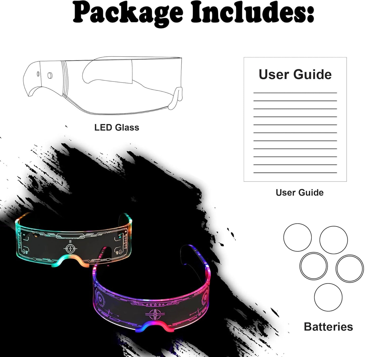 2 pack Light Up Glasses For Party LED Glass for Adult Kids MultiColor Futuristic Sunglasses Rave Accesories 7 Colors Neon Glasses,Gifts(Vivid Style)