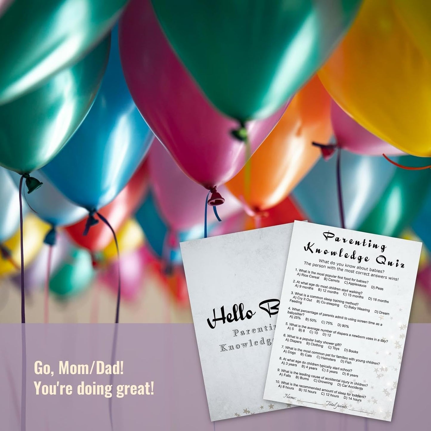 Baby Shower Parenting Knowledge Trivia Game Cards - 30 Players Minimalist Party Game Light Gray Stars Ready to Play Instant Fun Answer Keys Included 5x7 Inch (Knowledge Quiz)