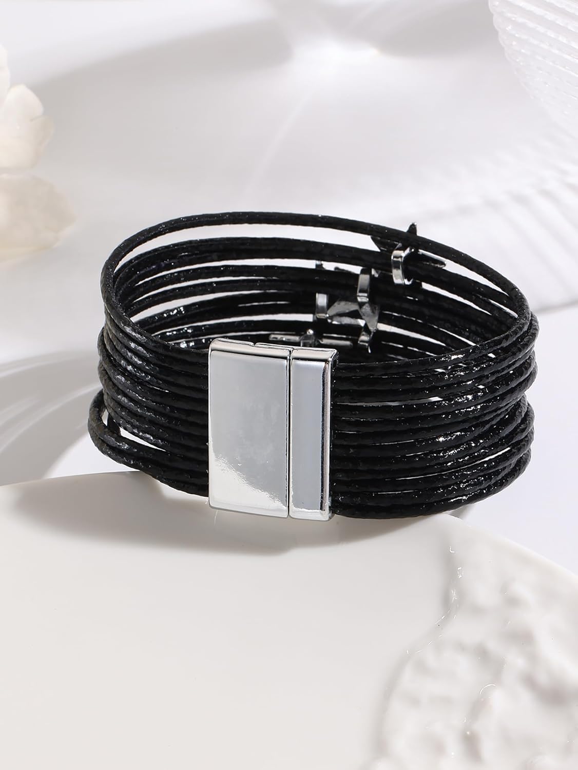 Fesciory Leather Wrap Bracelets for Women, Boho Leopard Multi-Layer Crystal Beads Cuff Bracelet Jewelry