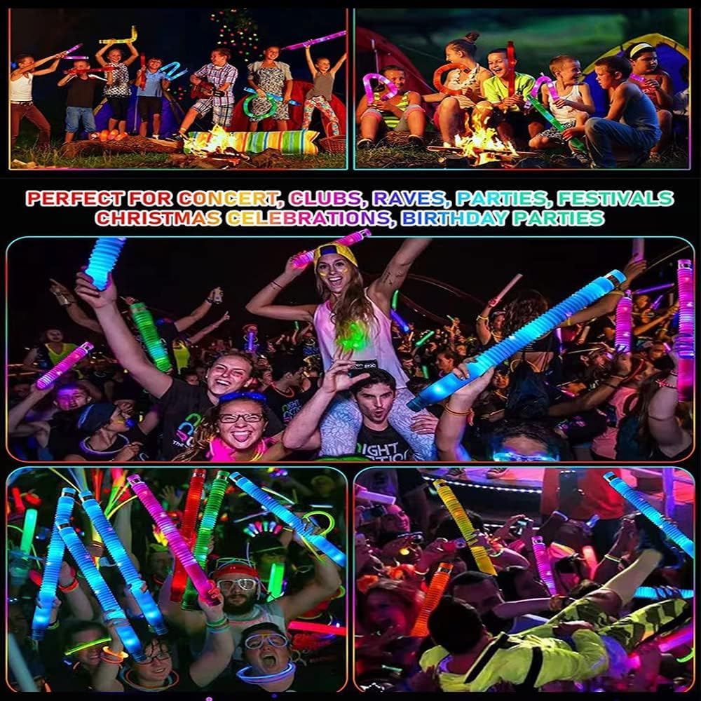 12PCS Multicolor Light Up Glow Necklaces Bracelets Party Favors Accessories for , Glow Sticks Pop Tubes for kids,Glow Birthday Camping Wedding Party Supplies Decorations for Boys Girls