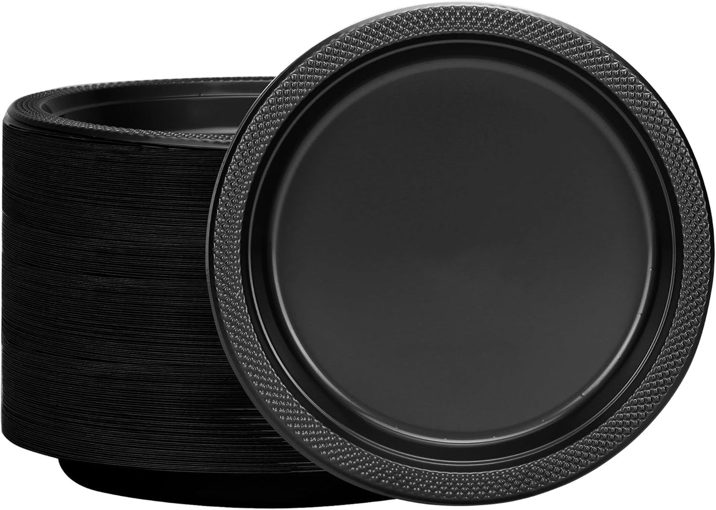 Hanna K. Signature Collection Black Plastic Plates 7 Inch - 600 count Solid Round Party For Weddings, BBQs, Birthday Disposable Dessert (81070 (case))