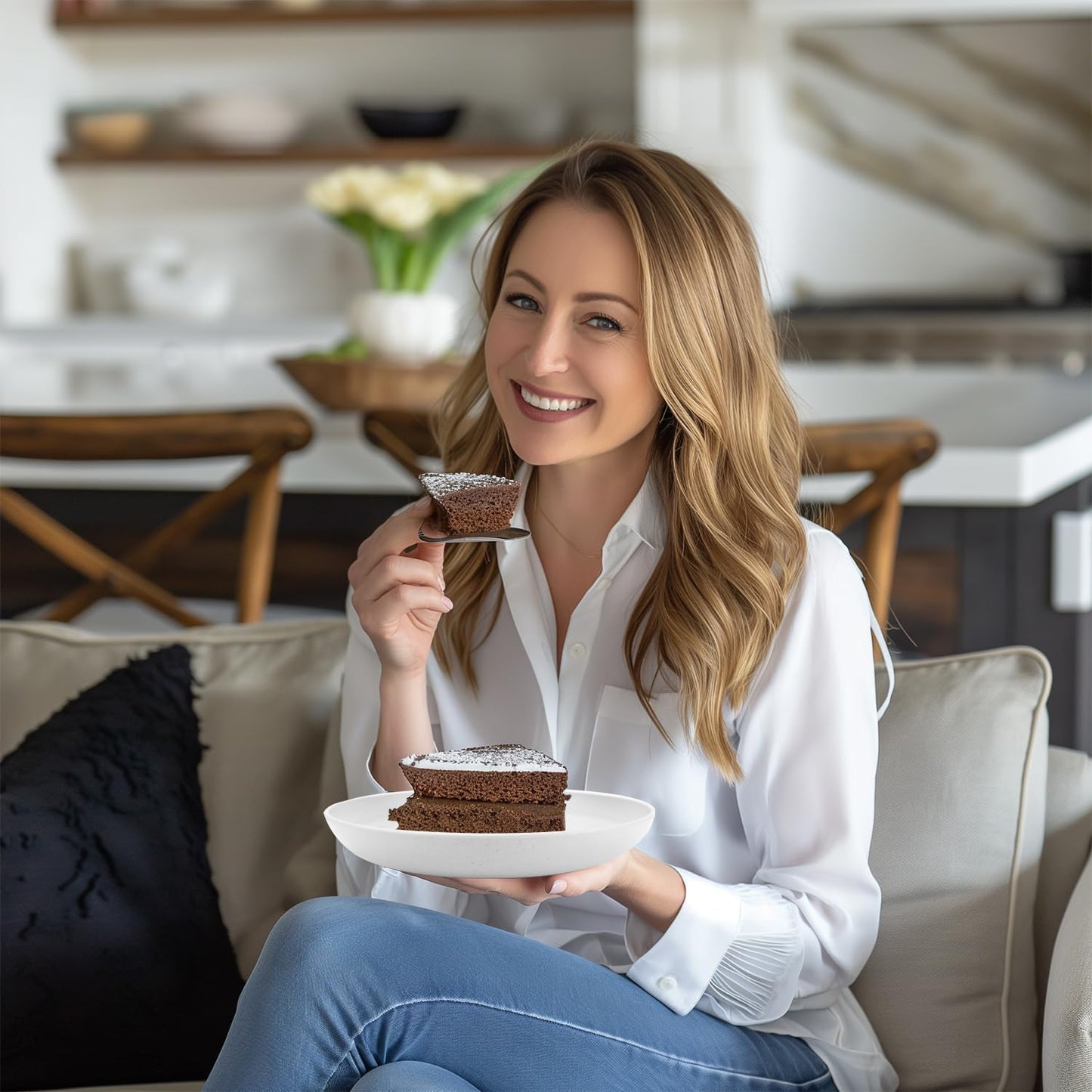 Homienly Wheat Straw Plates Set of 8, 9 inch Unbreakable Microwave and Dishwasher Safe Plates, Lightweight Round Dinner Plates with Unique Texture, Plate for Kitchen, Camping, Picnic - White