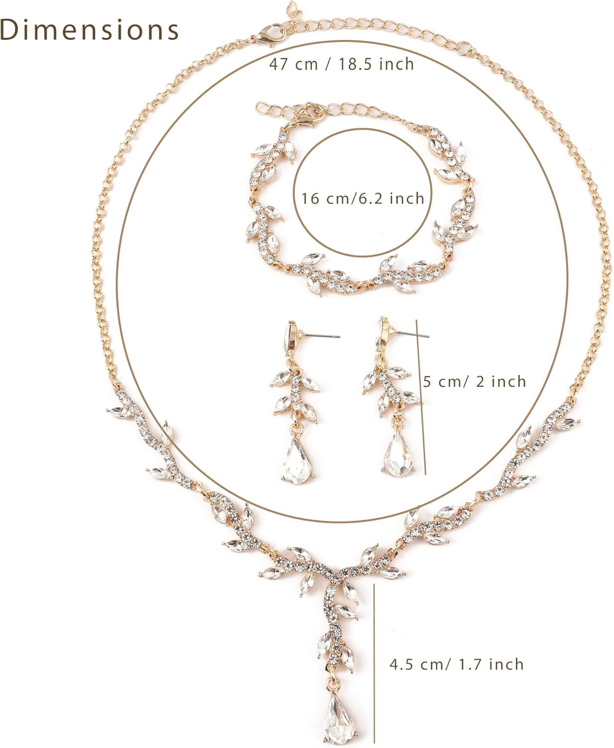 Crystal Necklace Earrings Bracelet Rhinestone Choker Necklace Bridal Wedding Jewelry Set For Brides Bridesmaid Women Party Accessory