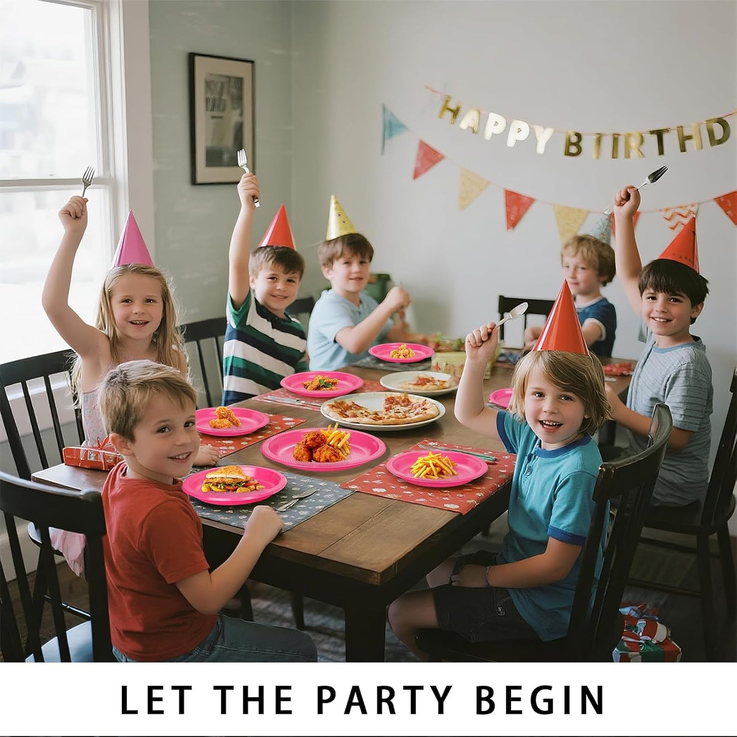 WELLIFE 7 Inch Plastic Plates Hot Pink 50 Count Disposable Plate for Party, Dessert Small Plates for Dinner Cake Salad Supplies Birthday