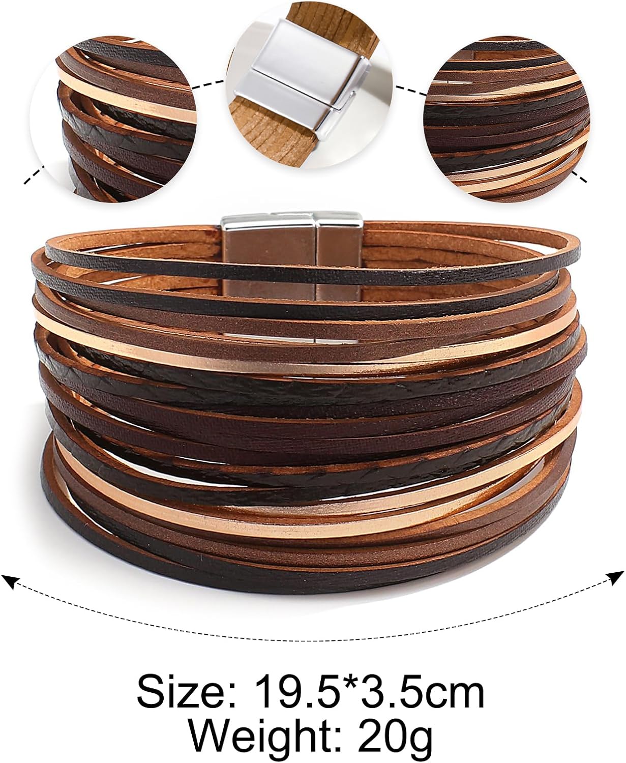 Fesciory Leather Wrap Bracelets for Women, Boho Leopard Multi-Layer Crystal Beads Cuff Bracelet Jewelry