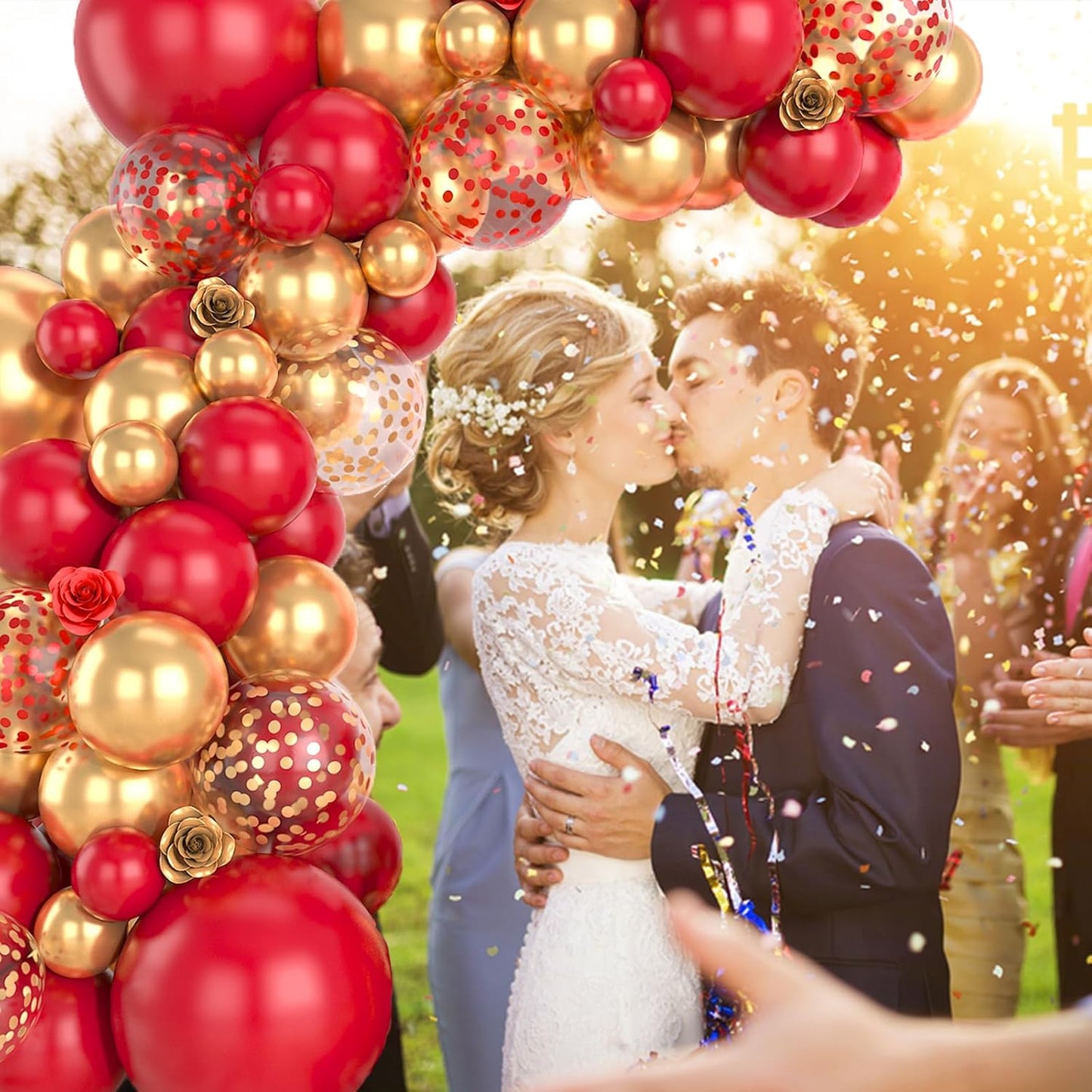 Red and Gold Balloon Arch Kit, 100Pcs Gold Red Balloon Garland Kit Metallic Golden Party Balloons Confetti Balloons for Valentines Day Decorations Birthday Anniversary Party Baby Shower Wedding