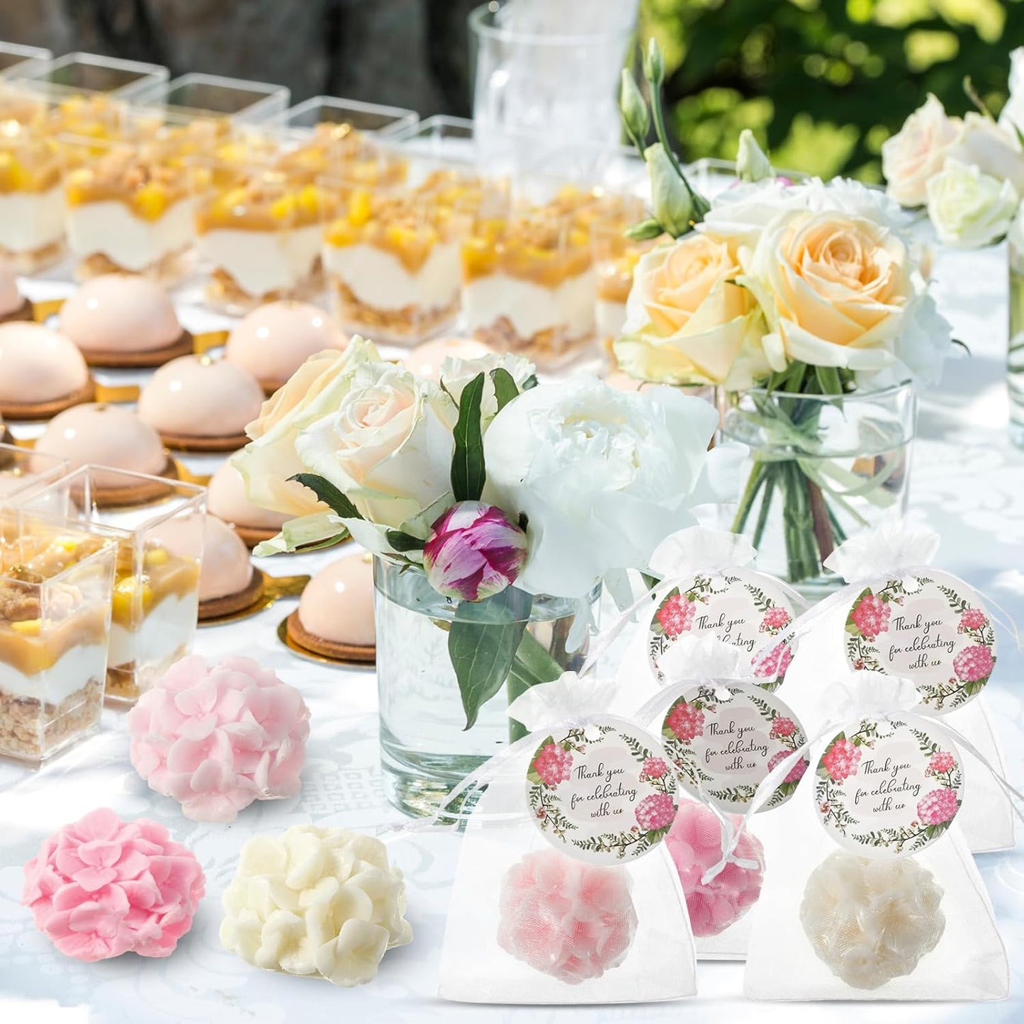 Demissle 24 Set Flower Mini Soaps for Guests Flower Soap Wedding Handmade Gift Favors Fancy Decorative with Thank You Tags for Wedding Bridal Guest Gift Party Favor(Hydrangea)