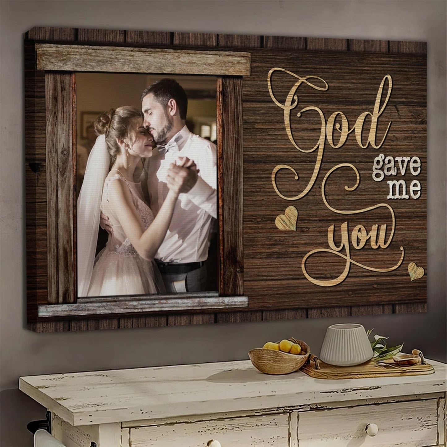 Dem Canvas Personalized Canvas Prints, Custom Photo And Name, God Gave Me You, Wedding Gifts For Couple Anniversary Wedding Engagement Gift For Couples Canvas (24x16)