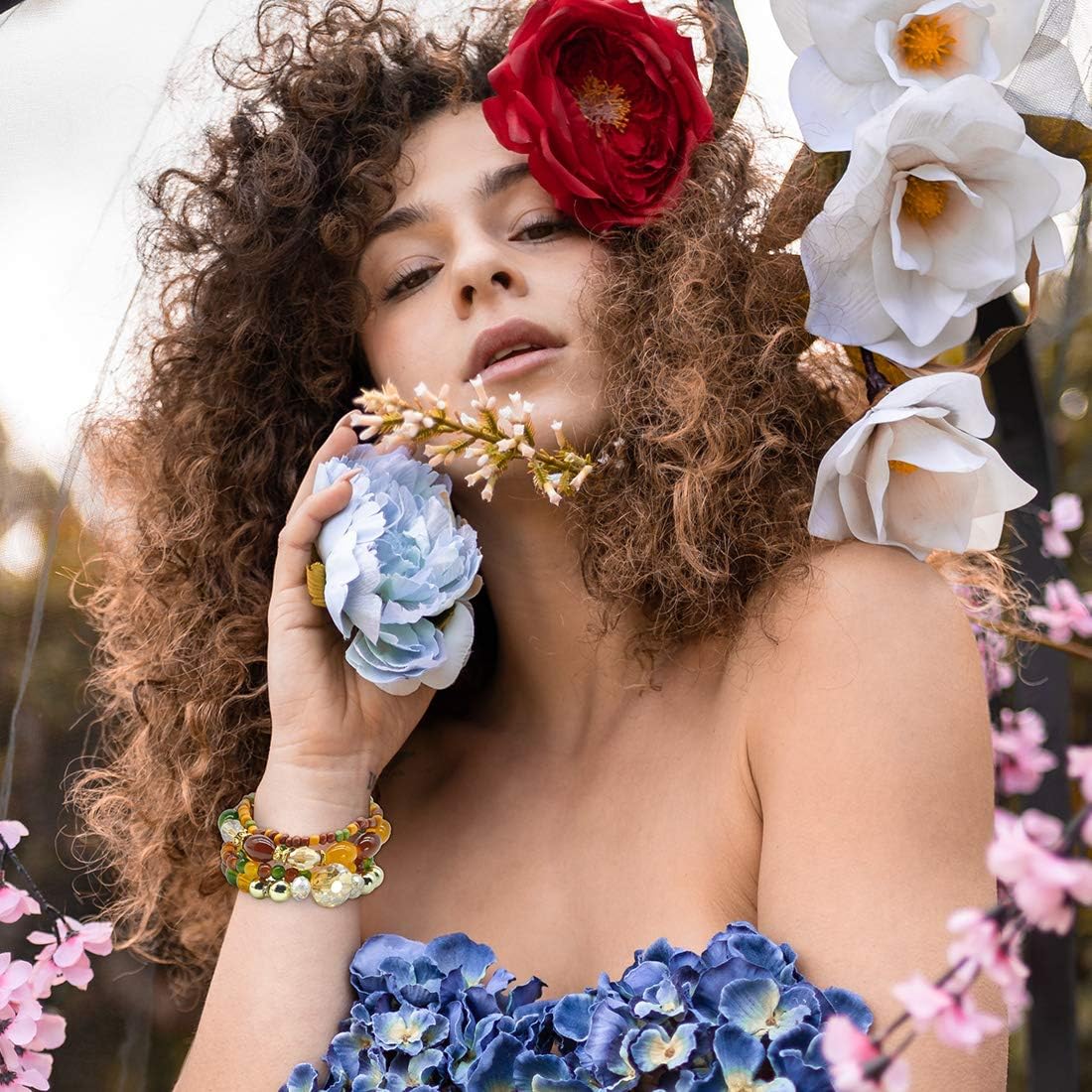 Bohemian Bracelet Sets for Women - 6 Sets Stackable Stretch Bracelets Multi-color Boho Jewelry for Women Hippie Bracelets Dainty Jewelry