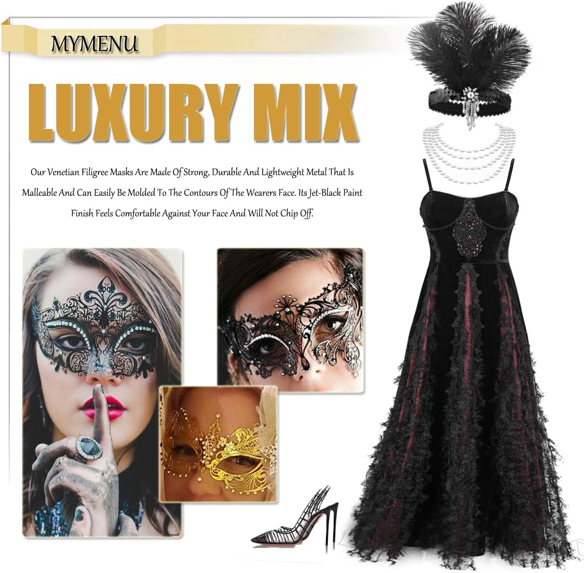 MYMENU Masquerade Mask for Women Shiny Rhinestone Metal Mask Venetian Mask for Party Prom Ball
