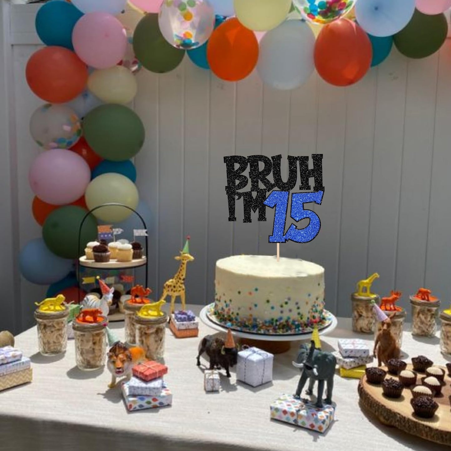 1 PCS Bruh I'm 15 Cake Topper Glitter Happy 15th Birthday Cake Pick Bro I'm 15 Cake Decoration It's My 15th Birthday Decorations for Cheers to 15 Years Old Birthday Anniversary Party Supplies Blue