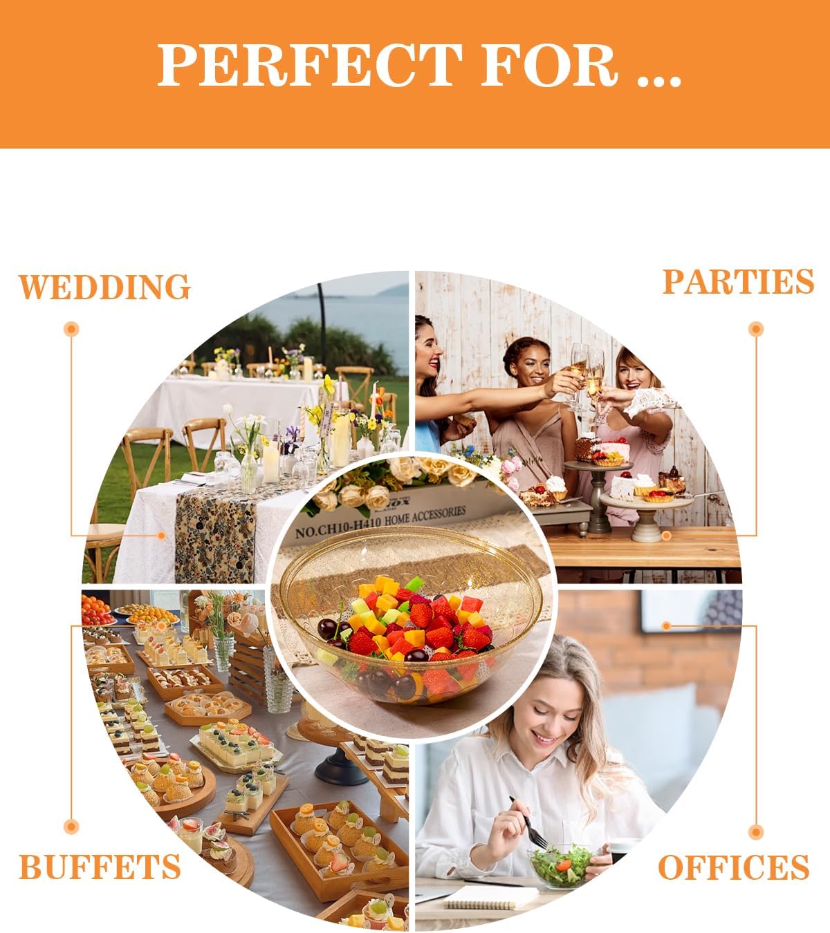 BESTVIP 150oz Glitter Gold Plastic Serving Bowls for Party, 4 Pack 11.6inch Large Disposable Chips Bowl for Salad, Snacks, Candy Dishes for Parties, Christmas, Weddings & Holidays, Events, Reusable