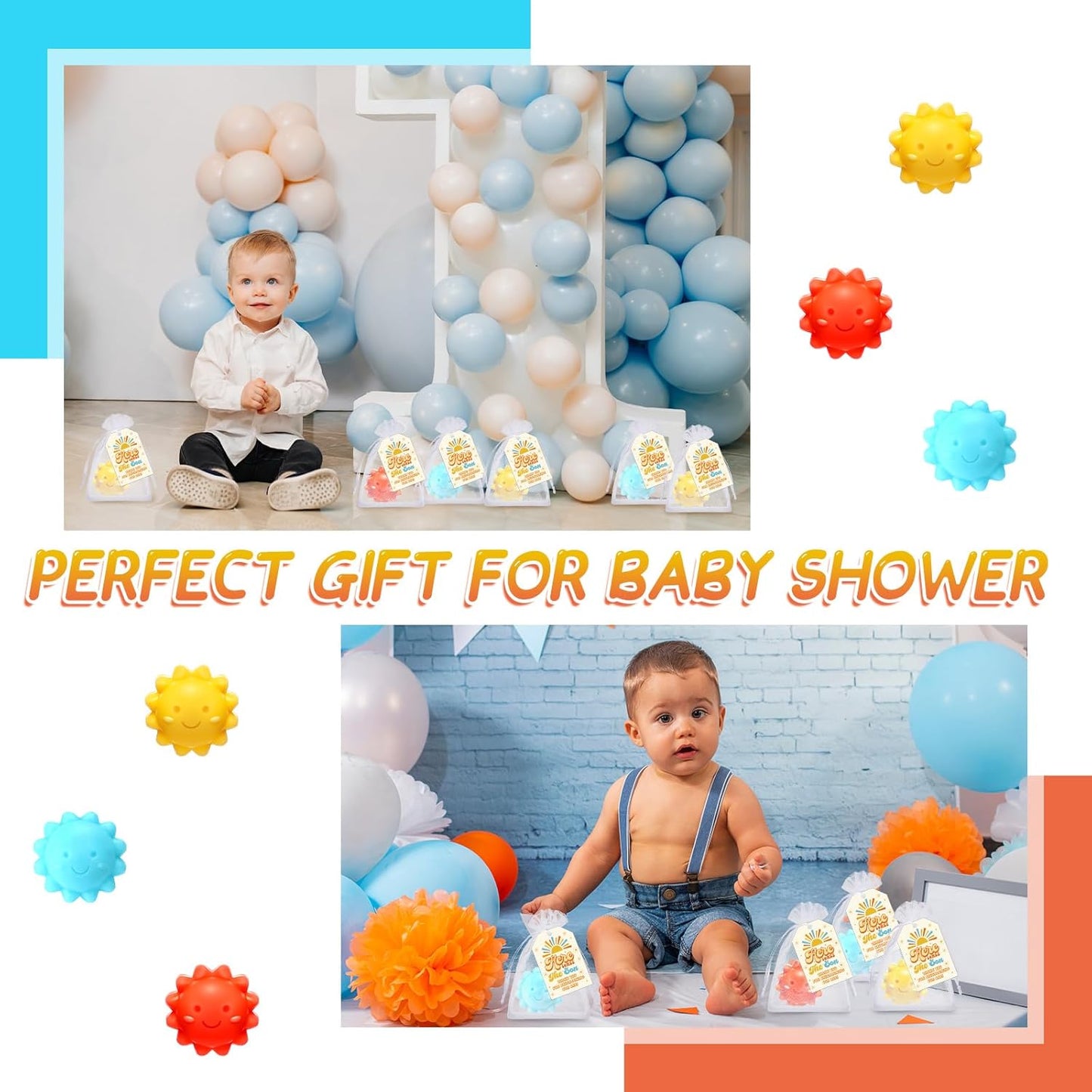 Leelosp 60 Sets Sun Soaps Baby Shower Favors Here Comes the Sun Baby Shower Gifts Mini Handmade Soaps with Thank You Card and Organza Bags for Guest Gender Reveal Sunshine Party Decor(Colorful,Funny)
