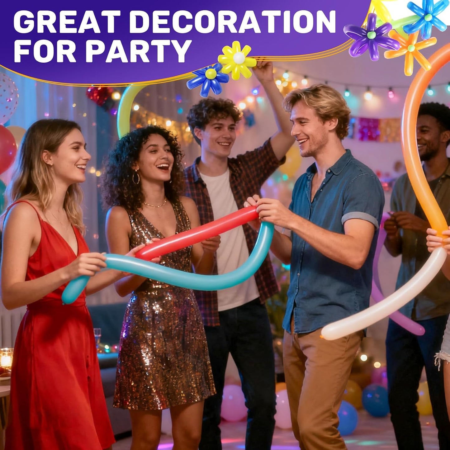 MAQIHAN 100 Long Balloons for Balloon Animals - 260 Long Skinny Balloons for Tying Balloon Arch Assorted Colors Globos Largos Clown Latex Twisting Birthday Wedding Carnivals Party Decoration