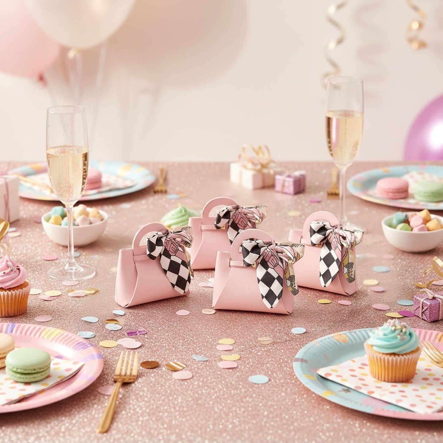 Jucoan 24 Pack Mini Pink Handbag Candy Bags for Party Favors, Cute Pu Leather Purse Treat Bag Pouches for Wedding, Birthday, Baby Shower, Thanksgiving Christmas Valentine’s Day Gifts