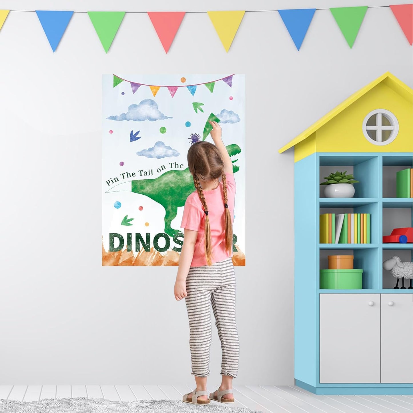 Pin The Tail on The Dinosaur Party Game with 24 PCS Tails and Two Eye Mask for Kids Girls Birthday Game 21'' x 28'' (Dinosaur)