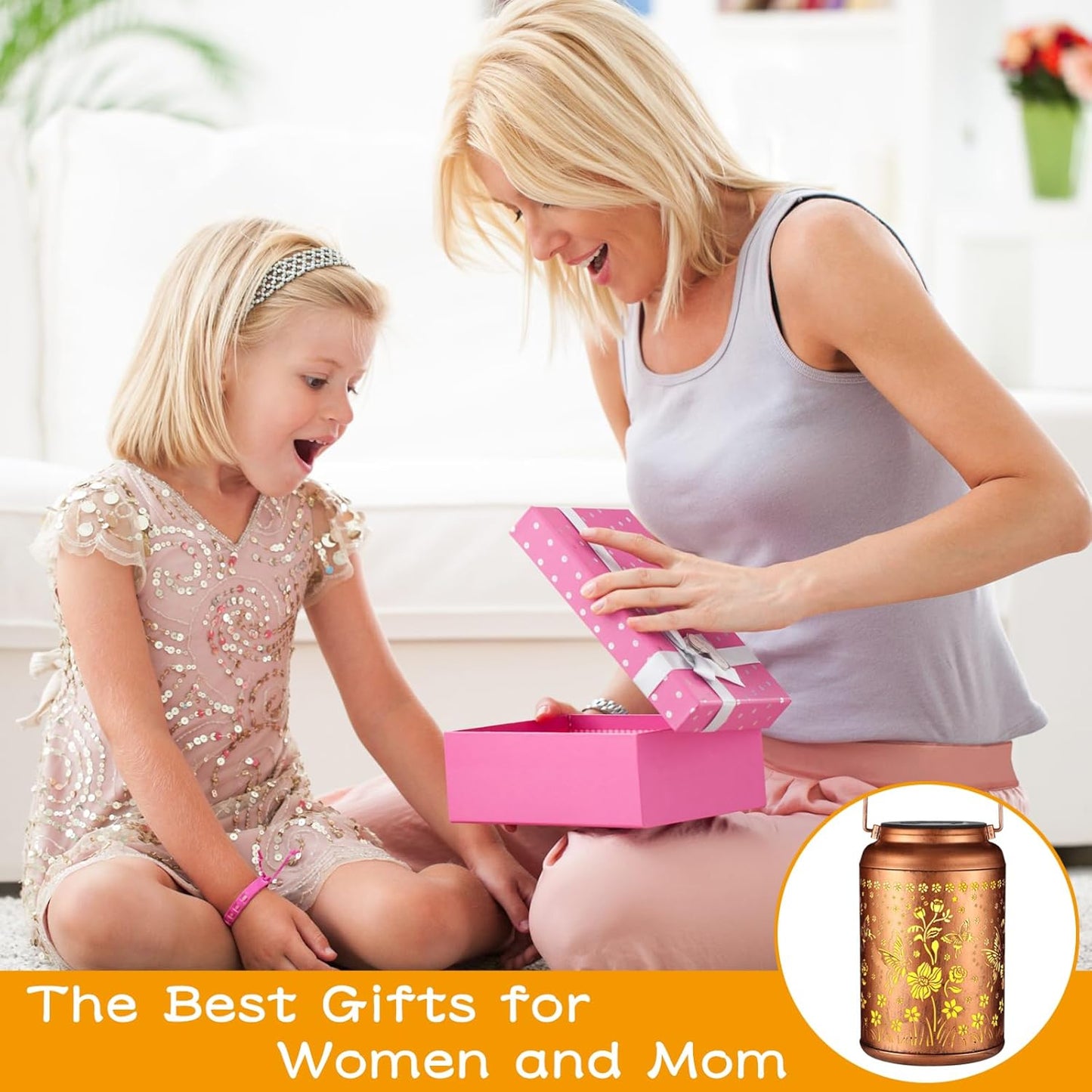 Solar Lantern Outdoor Hanging Lights Christmas Birthday Gifts for Women Mom and Grandma Butterfly Flower Metal Garden Decor Outside Waterproof LED Solar Lanterns for Patio, Yard, Pathway,