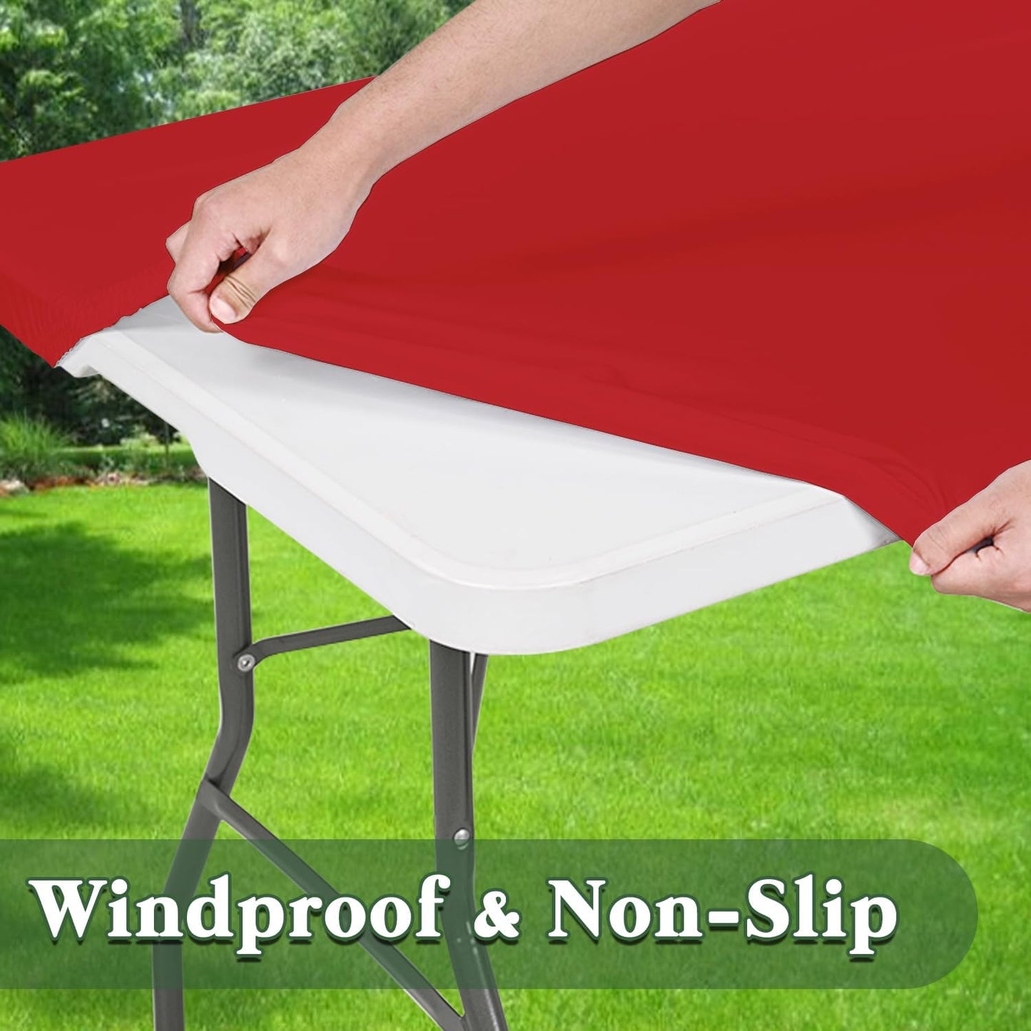 6 Pack Picnic Fitted Table Cover for 6 Foot Tablecloth for Rectangle Tables Waterproof Stretch Washable Folding Indoor and Outdoor Spandex Table Cloth for Camping Banquet and Parties (Red,30" x 72")