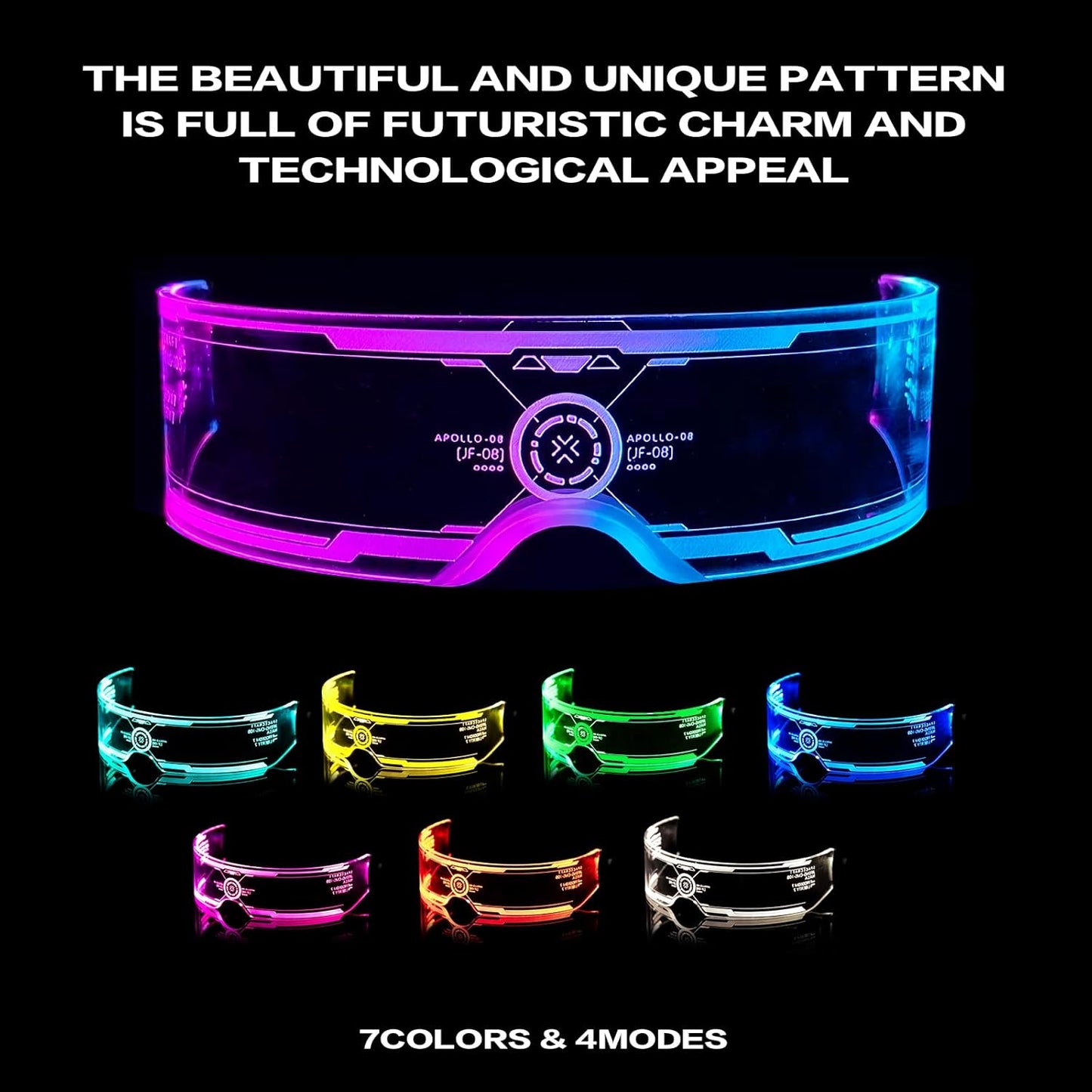 GLITCHCORE light up glasses 7 Colors and 4 Modes Led Visor Cyberpunk glow in the dark glasses Cosplay Party Bar