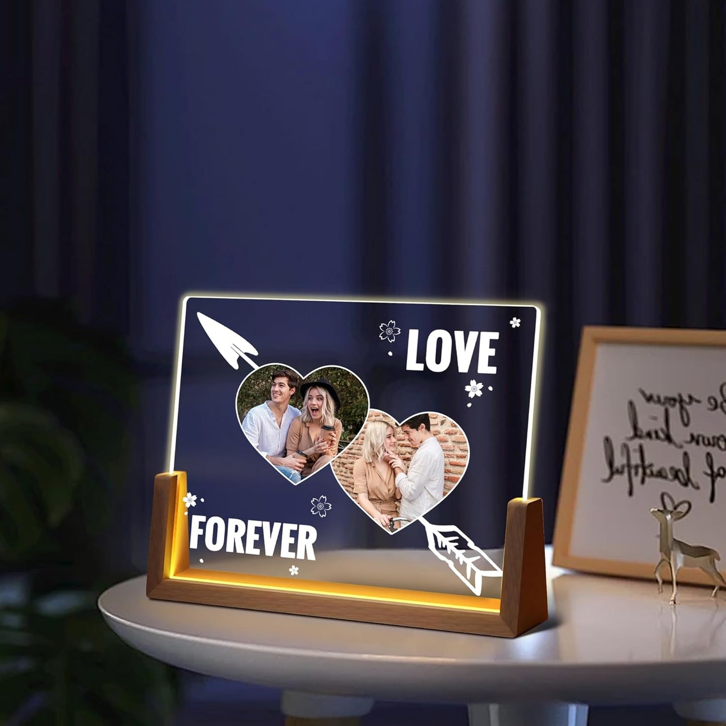 Personalized Couple Gifts For Girlfriend Boyfriend Him Her, Custom Acrylic Plaque Light Up Picture Frame With Photo, Birthday Anniversary Wedding Gifts For Women Men Husband Wife