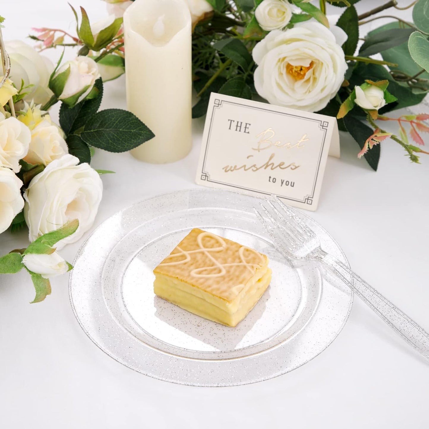 WDF 120PCS Silver Plastic Plates- Disposable Silver Glitter Plates, Premium Heavy Duty 60-10.25" Dinner Plates and 60-7.5" Salad Plates for Christmas Parties &Wedding