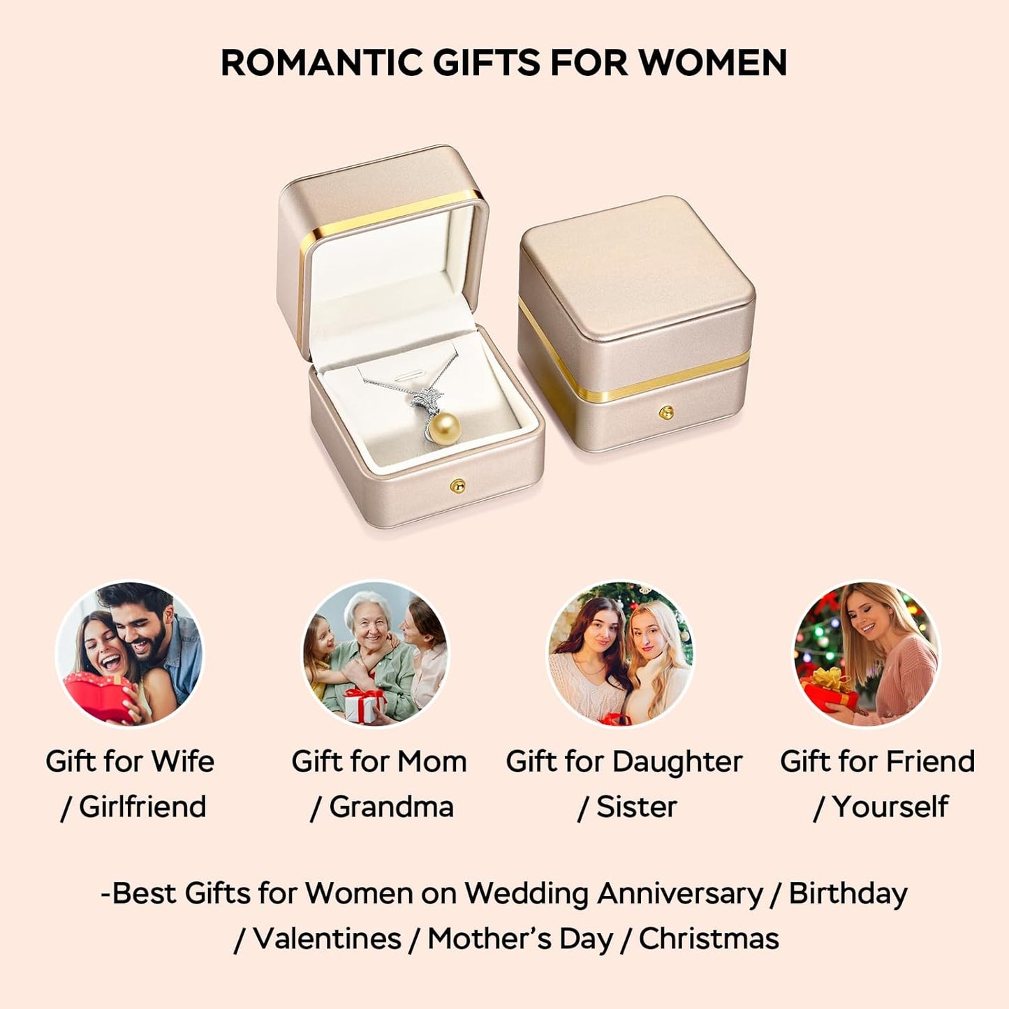 Gifts for Wife Women Anniversary -Pearl Necklace -Mom Girlfriend Her Fine Jewelry Mothers Day Valentines Christmas Birthdays Gift