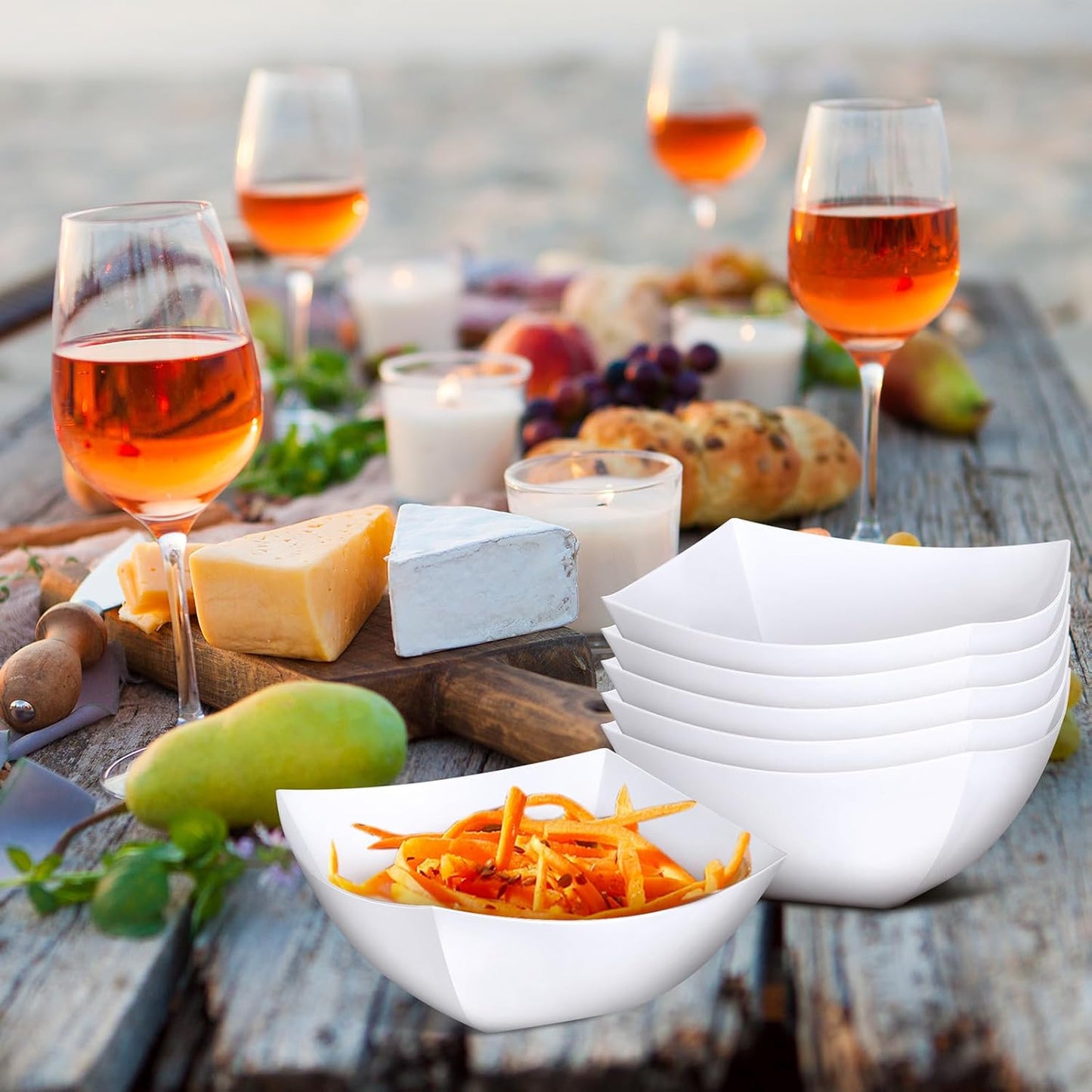 Tanlade 50 Pcs Square Plastic Serving Bowls Disposable Snack Salad Bowl Small Party Candy Bar Containers Taco Bar Serving Dishes for Buffet Chips Fruit(White,16 oz)