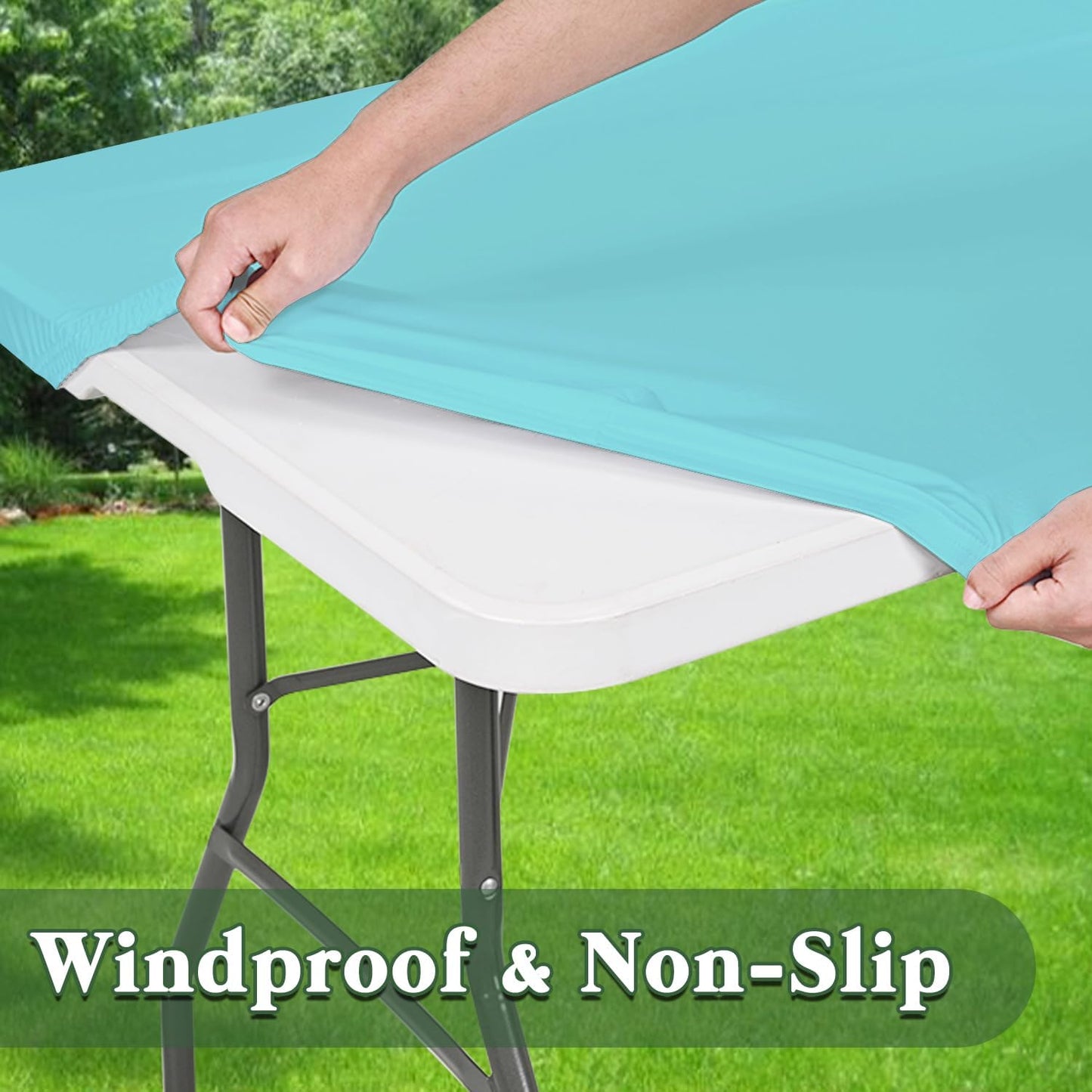 Picnic Table Cover 10 Pack Elastic Fitted Tablecloths for 6 Foot Rectangle Tables Waterproof Stretch Washable Patio Folding Outdoor Spandex Table Cloth Camping Banquet Parties (Aqua Blue,30" x 72")