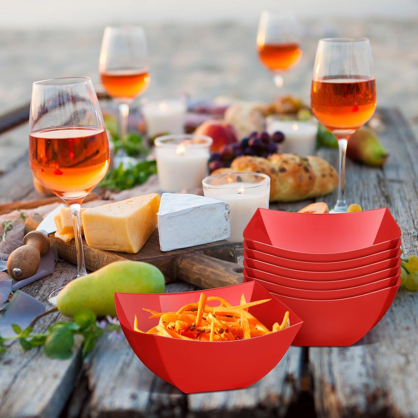 Tanlade 50 Pcs Square Plastic Serving Bowls Disposable Snack Salad Bowl Small Party Candy Bar Containers Taco Bar Serving Dishes for Buffet Chips Fruit(8 oz,Red)