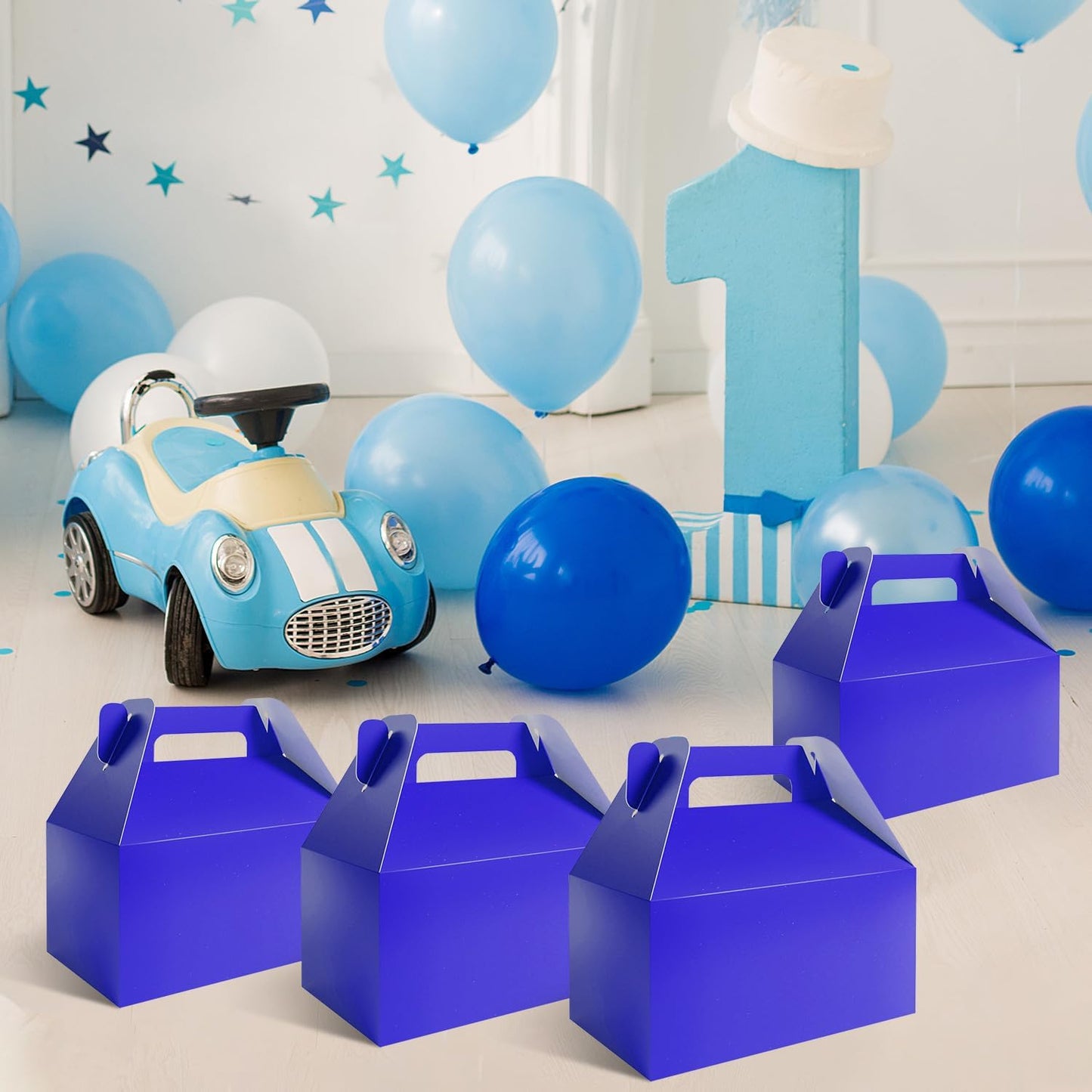 XAGLVV 24 Pack Dark Blue Gable Boxes with Handles 6.2x3.5x3.5 Inch Paper Party Favor Gift Box for Baby Boy Showers wonderland party beach theme favors
