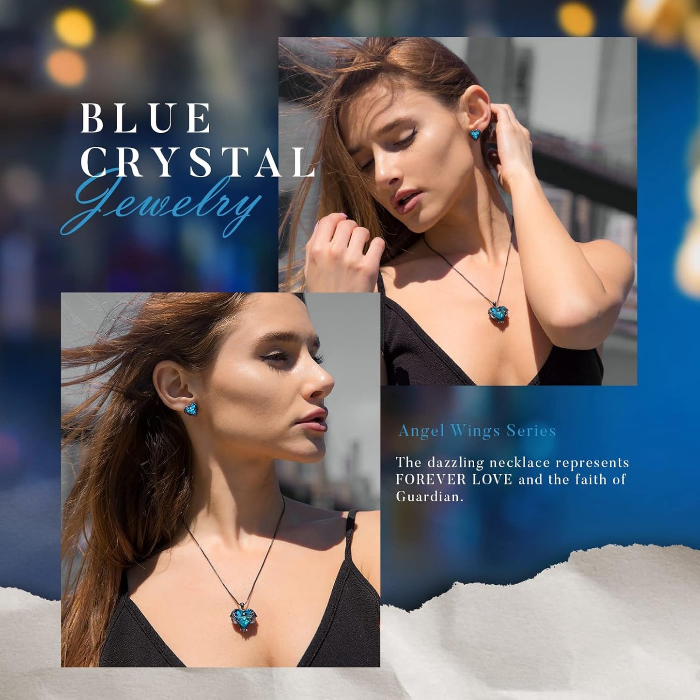 CDE Mothers Day Jewelry Set for Women, Angle Wing Heart Pendant Necklaces and Earrings with Birthstone, Birthday/Anniversary Christmas Jewelry Gift for Women Wife Her