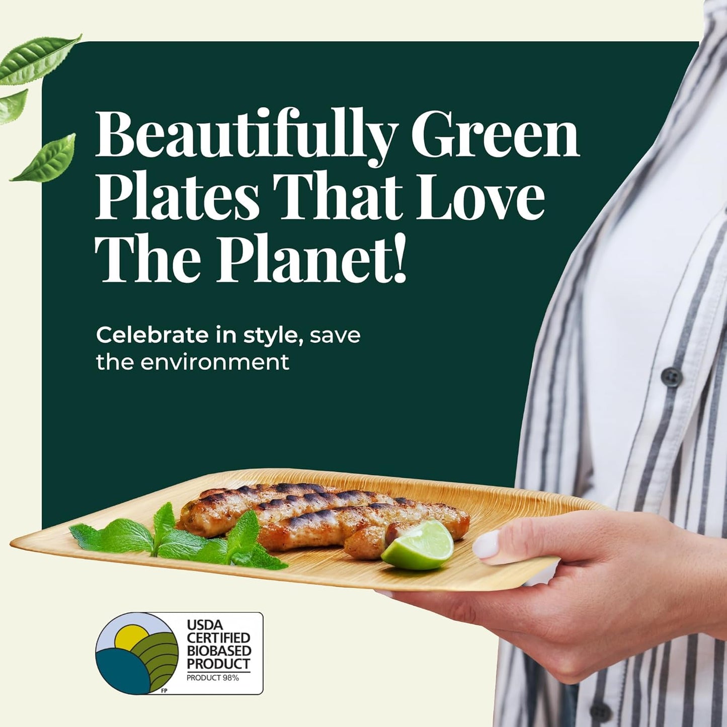 Palm Leaf Plates 10 Inch Bamboo Paper Disposable 50 Bulk Dinner Round Party Plates Event Tableware Eco Biodegradable Compostable Wooden Plate Best Alternative to Plastic Plate