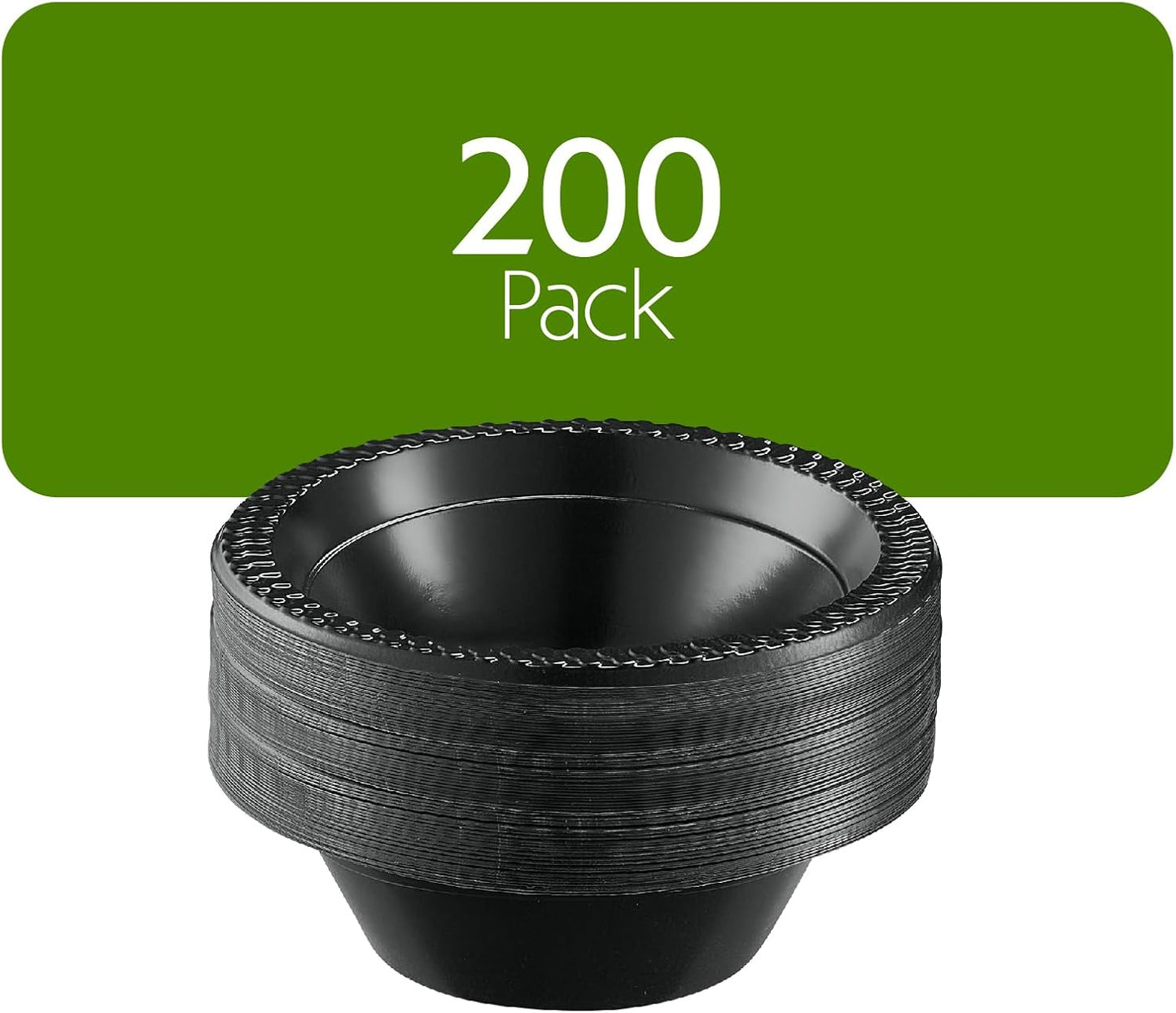 PLASTICPRO 200 PCS Black Plastic Bowls Light Weight 12 oz Plastic Soup Bowls Black Salad Plates Disposable for Party and Wedding