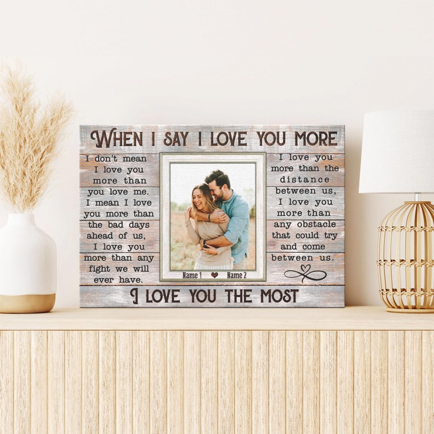 DemCanvas Personalized โWhen I Say I Love You Moreโ Photo Canvas โ Custom Names & Date โ Wedding Gifts for Couples 2025, Anniversary Couple Gift for Wife, Bride & Groom Engagement Picture Frame, Romantic Wall Art