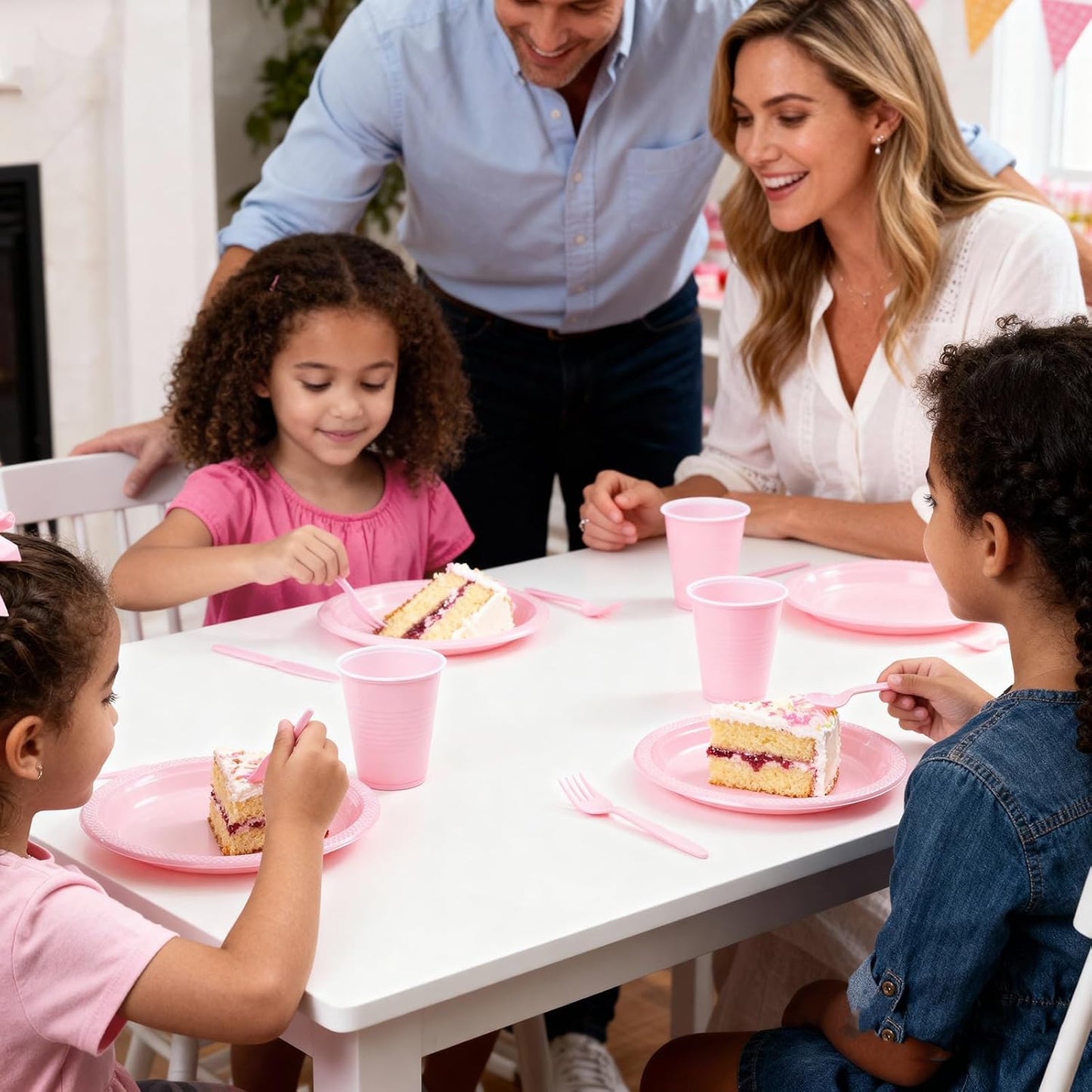 WELLIFE 210Pcs Pink Plastic Plates,Disposable Dinnerware Set,Party Supplies Including Pink plates, 12oz Cups, plastic Cutlery and Napkins Serve 30 Guests