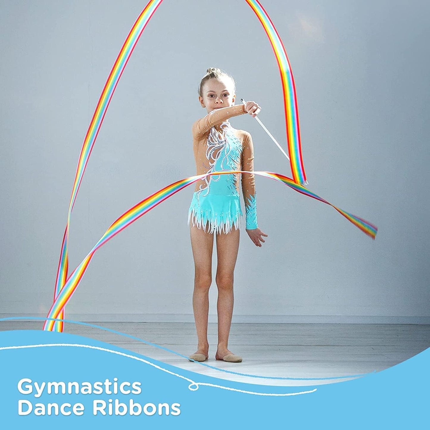 50PCS Rainbow Dance Ribbons Party Favors for Kids Circus Carnival Rhythmic Gymnastics Ballerina Birthday Party Streamers Decoration, Kids Ribbon Silks Sticks Wands for Girls