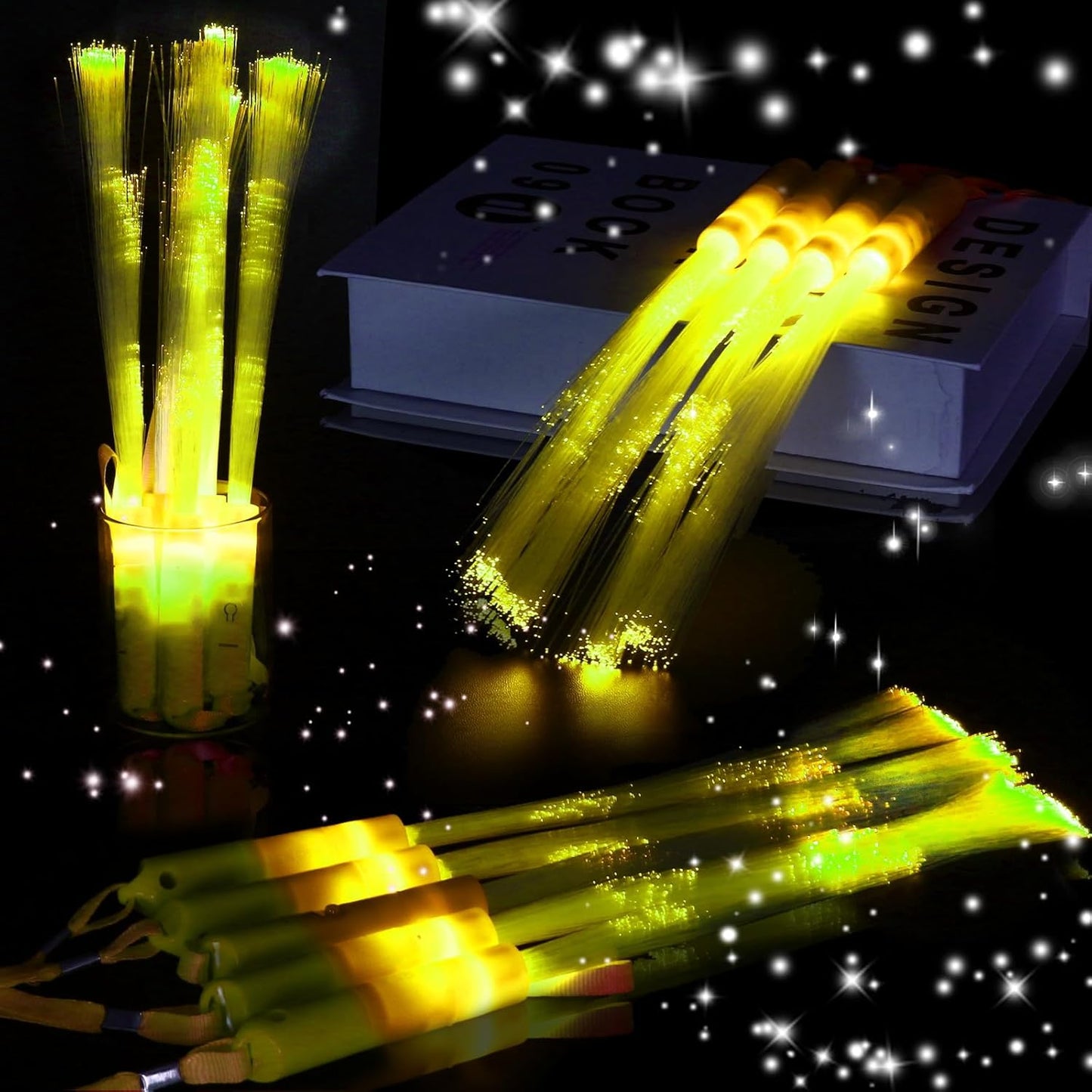 18 PCS Yellow LED Fiber Optic Wands Glow Sticks, Light Up Wands, Fiber Optic Lights Rod, Flashing Wands with 3 Light Modes for Wedding,Halloween,Christmas, Neon Party Favors Supplies