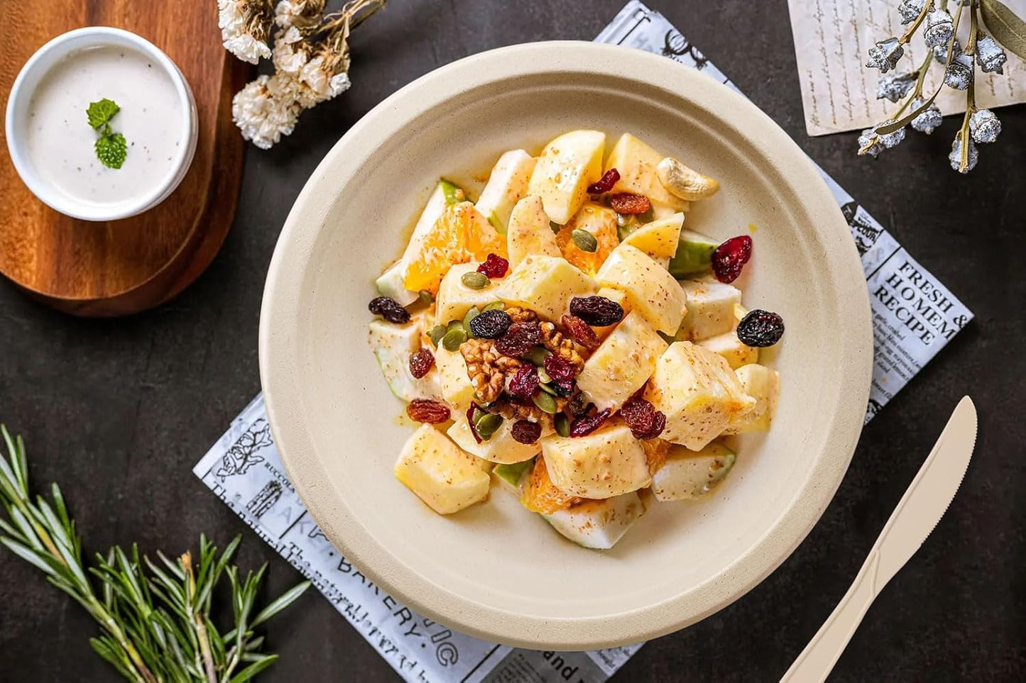 Gezond Compostable Paper Plates Set 500pcs Disposable Plates Heavy-Duty Plate Cutlery Eco-friendly Dinnerware Set for Party Picnic