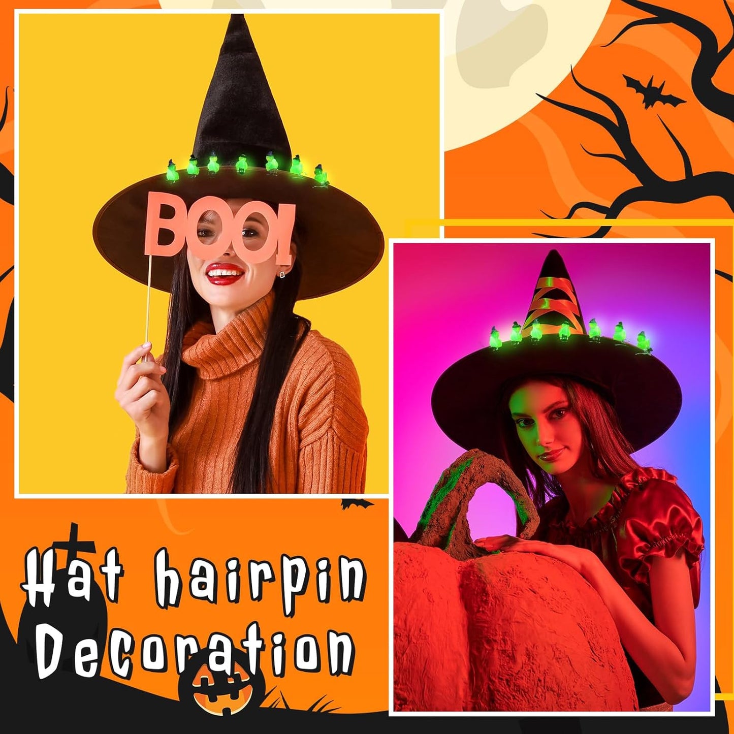 30 Pcs Mini Glow Hair Clips Girls Rave Hair Clips for Women Christmas Music Festival Holiday Party Supplies (Witch Hat Duck)