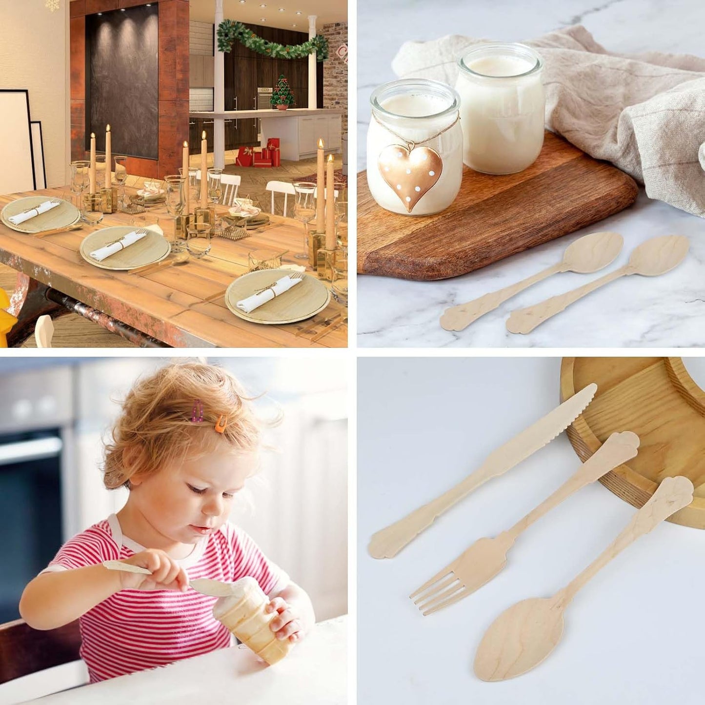 30Pack Pre Wrapped Disposable Wooden Cutlery - Pre Rolled Wooden Cutlery with Napkins, Wrapped Wooden Silverware Set Disposable, Biodegradable Disposable Wooden Cutlery with Napkins for Wedding