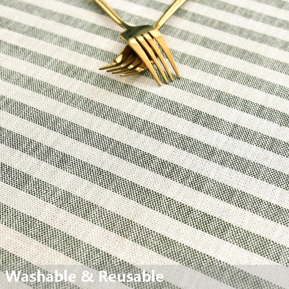 TruDelve Cotton Square Tablecloth Olive Green Striped Tablecloths Spring Outdoor Table Cloth for Picnic Table Cover (Green,55"x 55",Square)