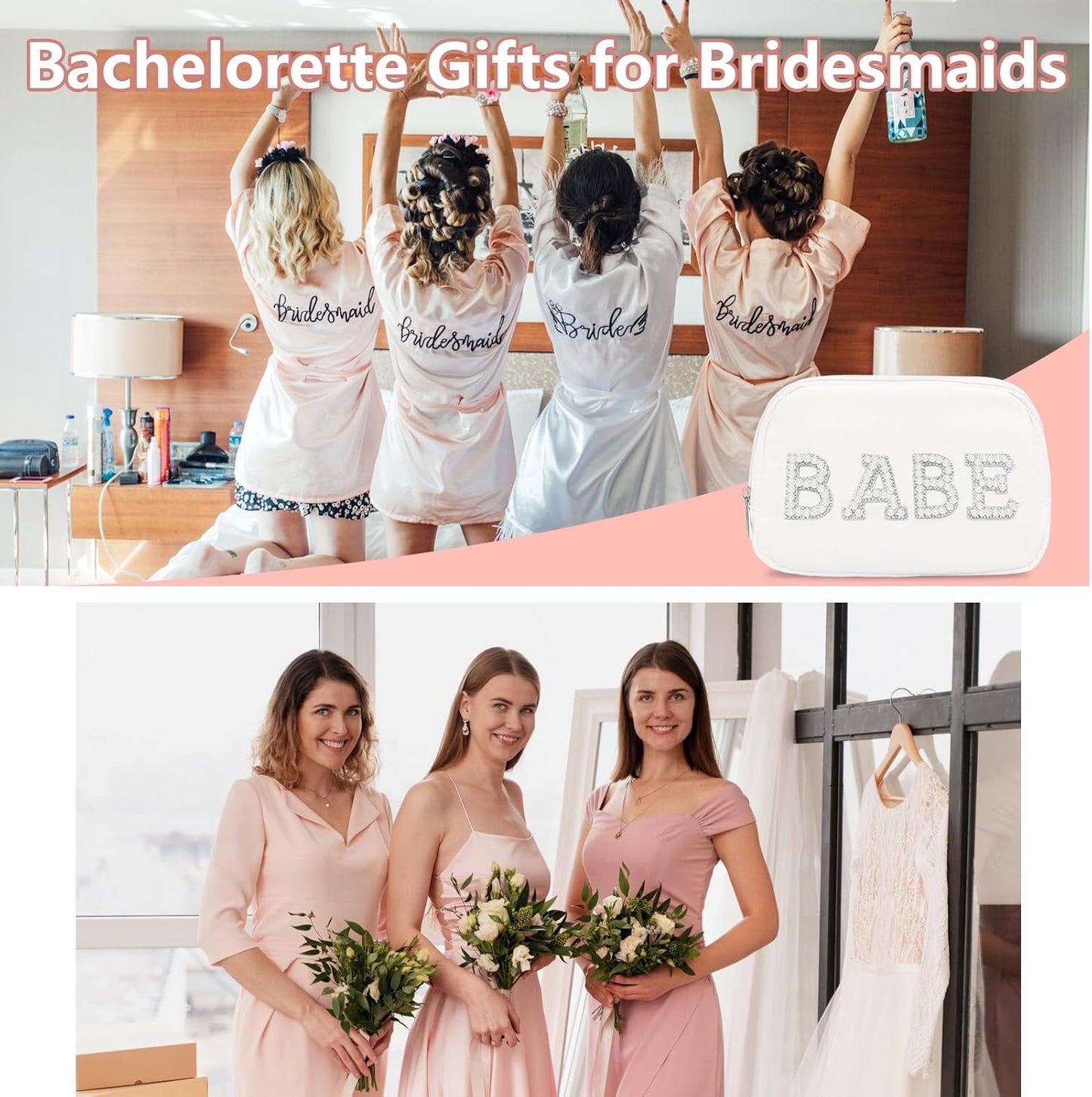 Lamyba Bachelorette Gifts for Bridesmaid - Babe Pearl Fanny Pack, Bridesmaid Gifts for Bridal Shower Party Wedding day, Bachelorette Party Favors Decorations, Pearl Bridesmaid Waist Bag White