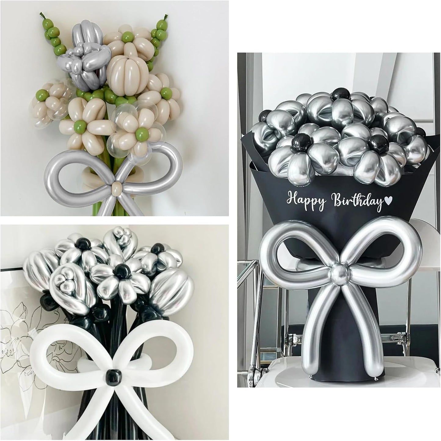 100Pcs 260 Balloons Metallic Silver Long Balloons for balloon animals, silver Skinny Latex Twisting Balloon for Animals Modeling Christmas Birthday Wedding Party Decorations.(Sliver)
