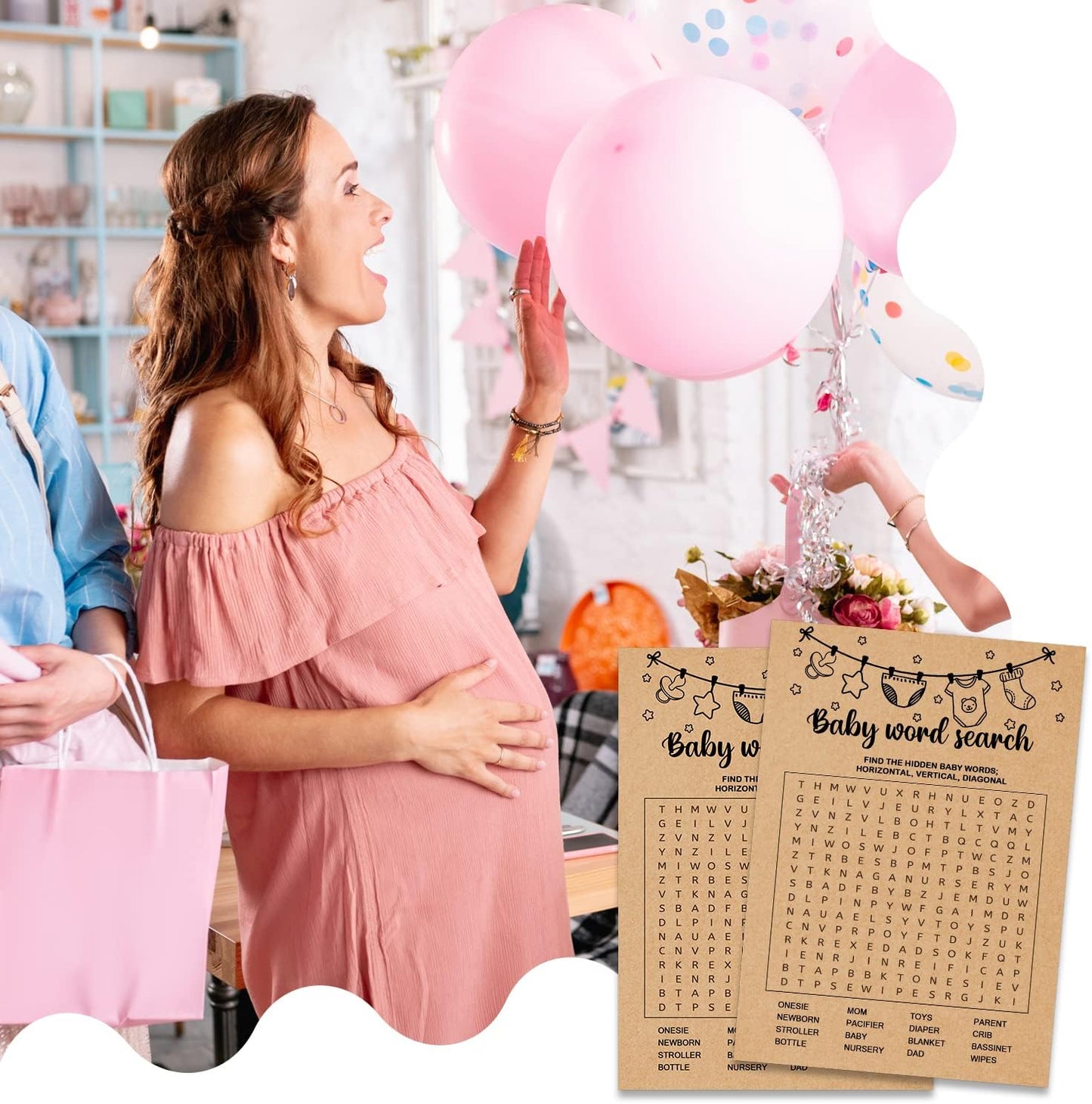 Baby Shower Game, Baby Word Search Game Cards, Baby Shower Party Games Supplies & Activities, Party Activities Ideas Supplies, Baby Shower Ideas, 30 Game Cards Included, Kraft