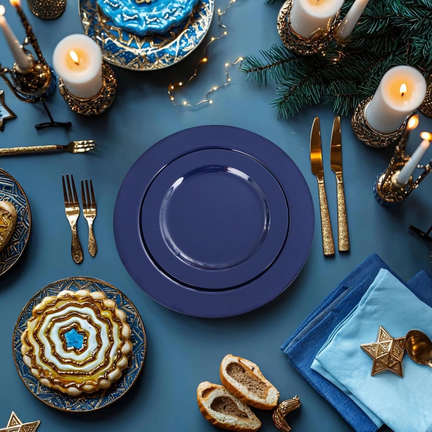 FLOWERCAT 60PCS Blue Plastic Plates - Heavy Duty Blue Plates Disposable (10.25" & 7.5") - serve for 30guest Birthday Party/Wedding/Presidents' Day/Memorial Day/Hanukkah