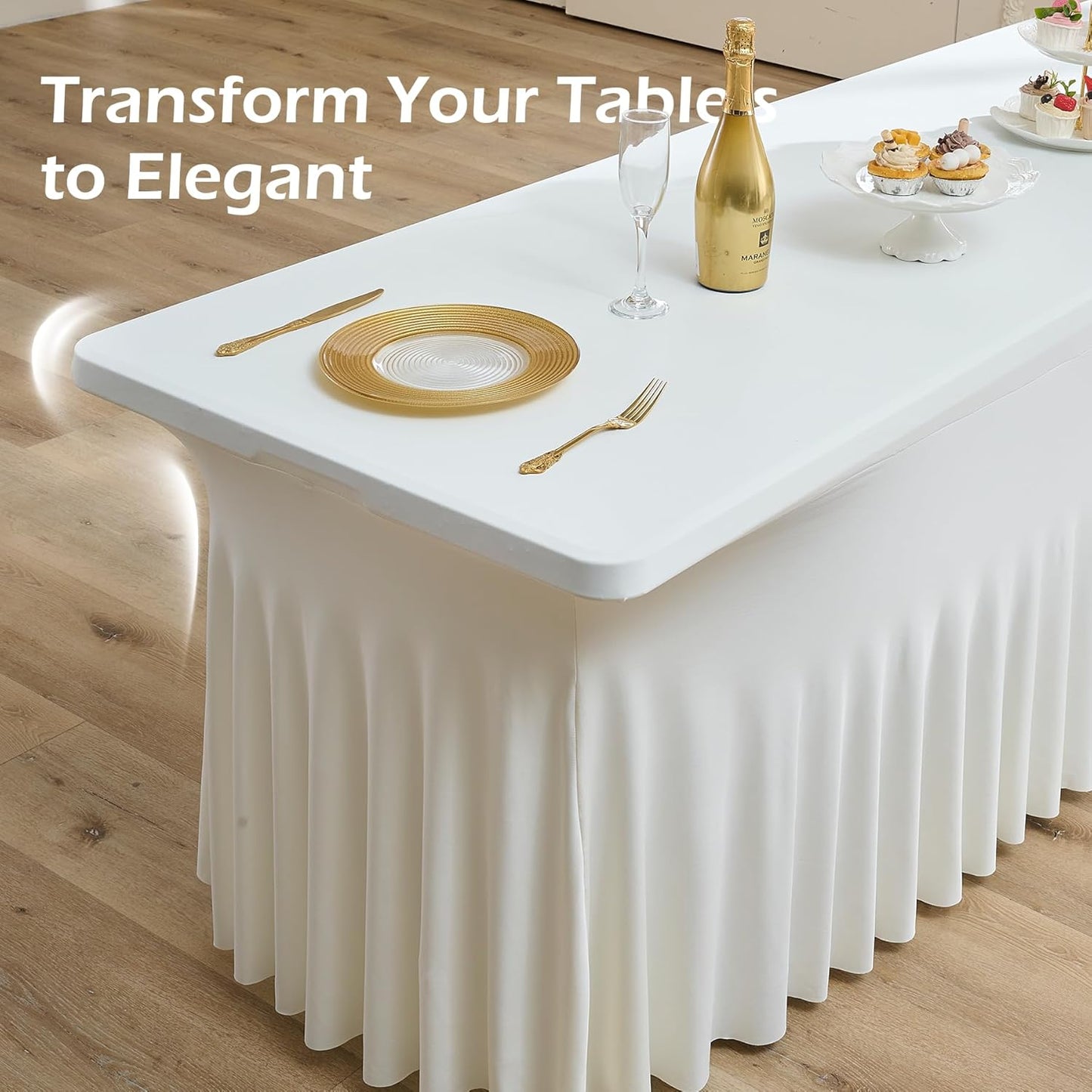 1 pk Ivory Spandex Tablecloth 6ft with Ruffle Skirts,Wrinkle Free High Stretch Cream Fitted Tablecloths for 6 Foot Rectangle Tables,Elastic Spandex Table Covers 6 ft for Parties Weddings Banquet