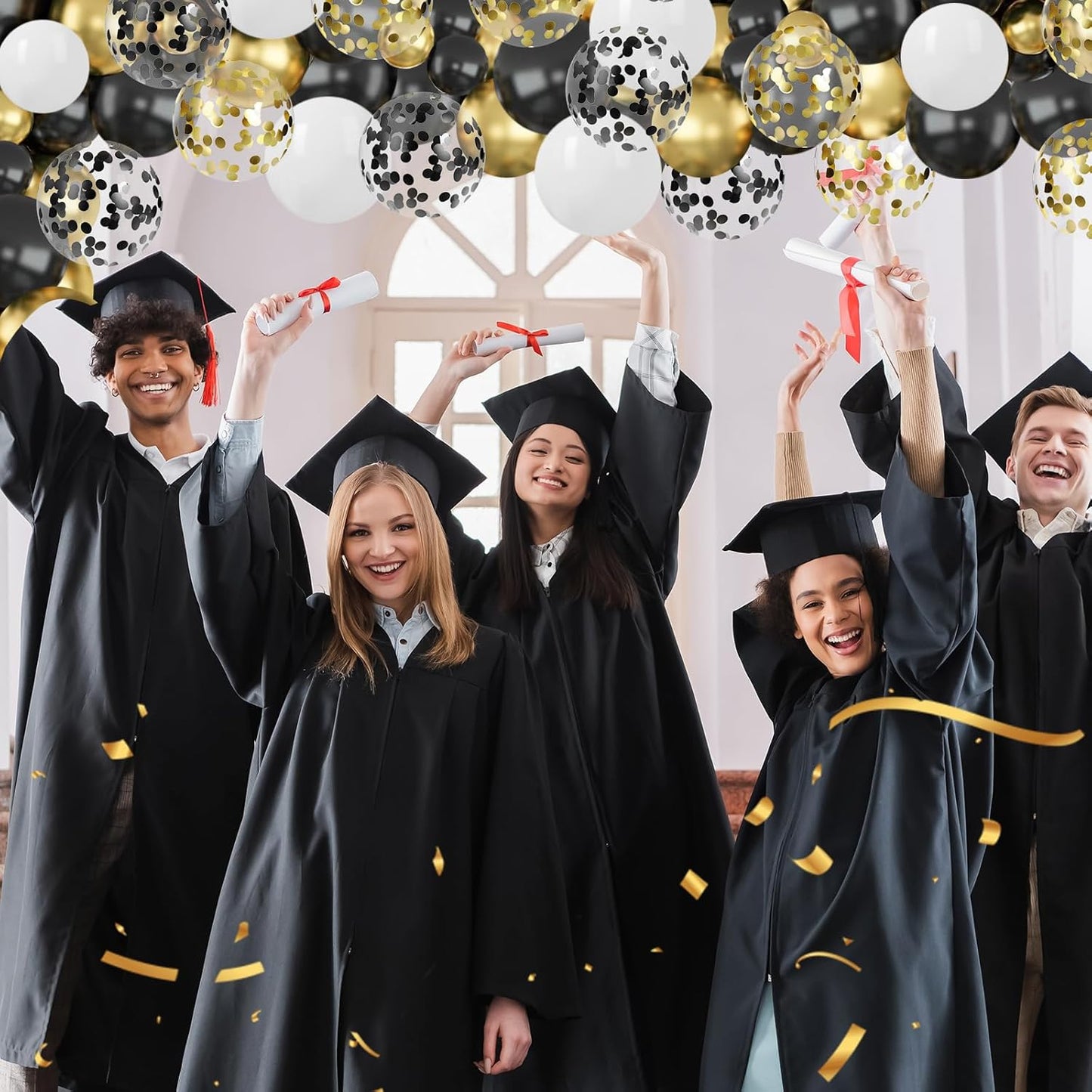 Black White and Gold Balloons,75Pcs Black and Gold Party Balloons,12in and 5in Black White Gold Confetti Party Balloons for Birthday,New Year,Wedding Decorations