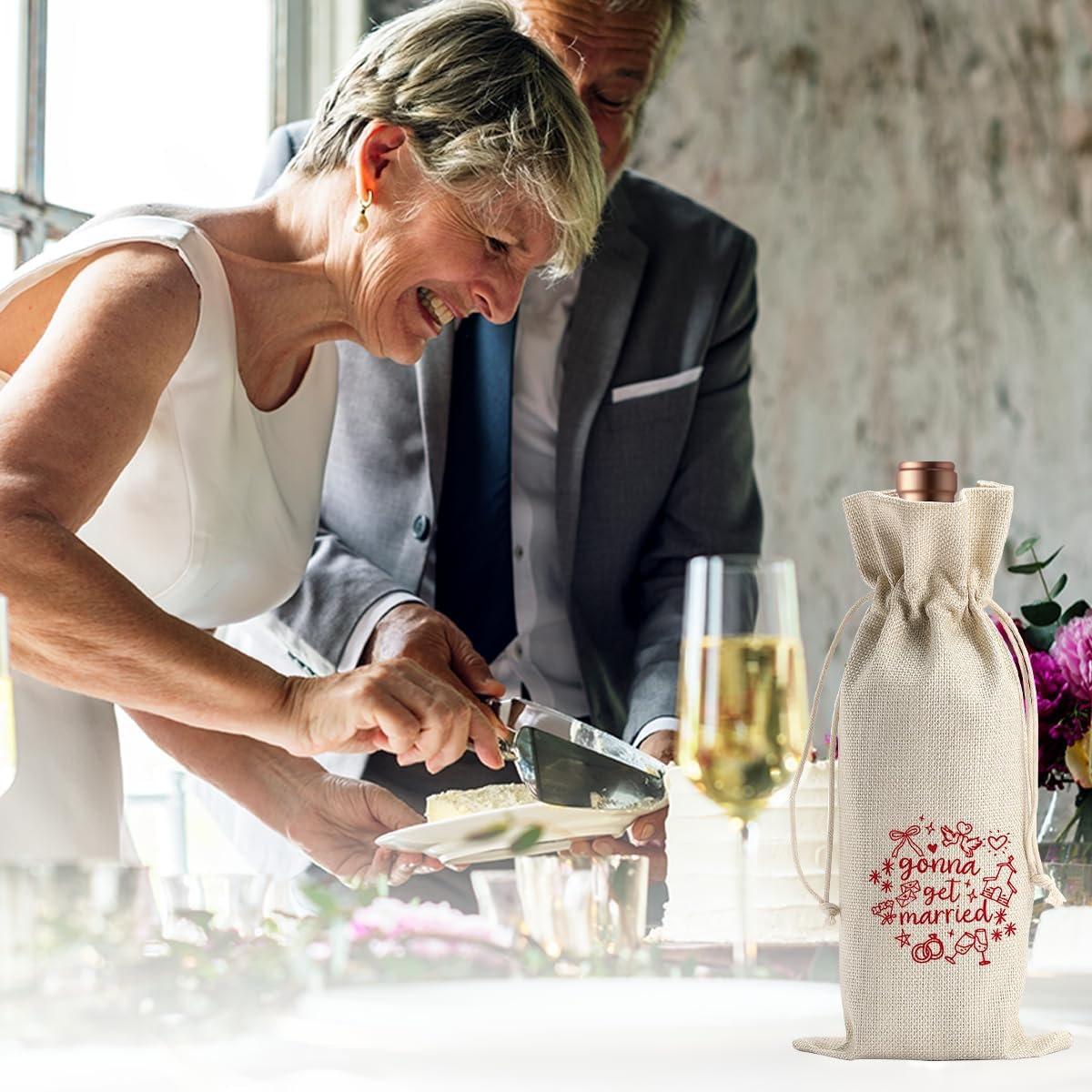 Engagement Wine Gift Bag Wedding Engaged Gifts for Newlyweds Couple Women Men Bridal Shower Gifts for Bride and Groom Pairs Well with Wedding Planning Gonna Get Married Wine Bags