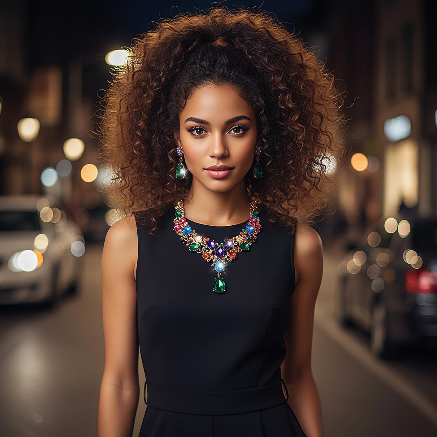 Hicarer Bridal Teardrop Cluster Crystal Jewelry Set for Women Necklace Earrings Wedding