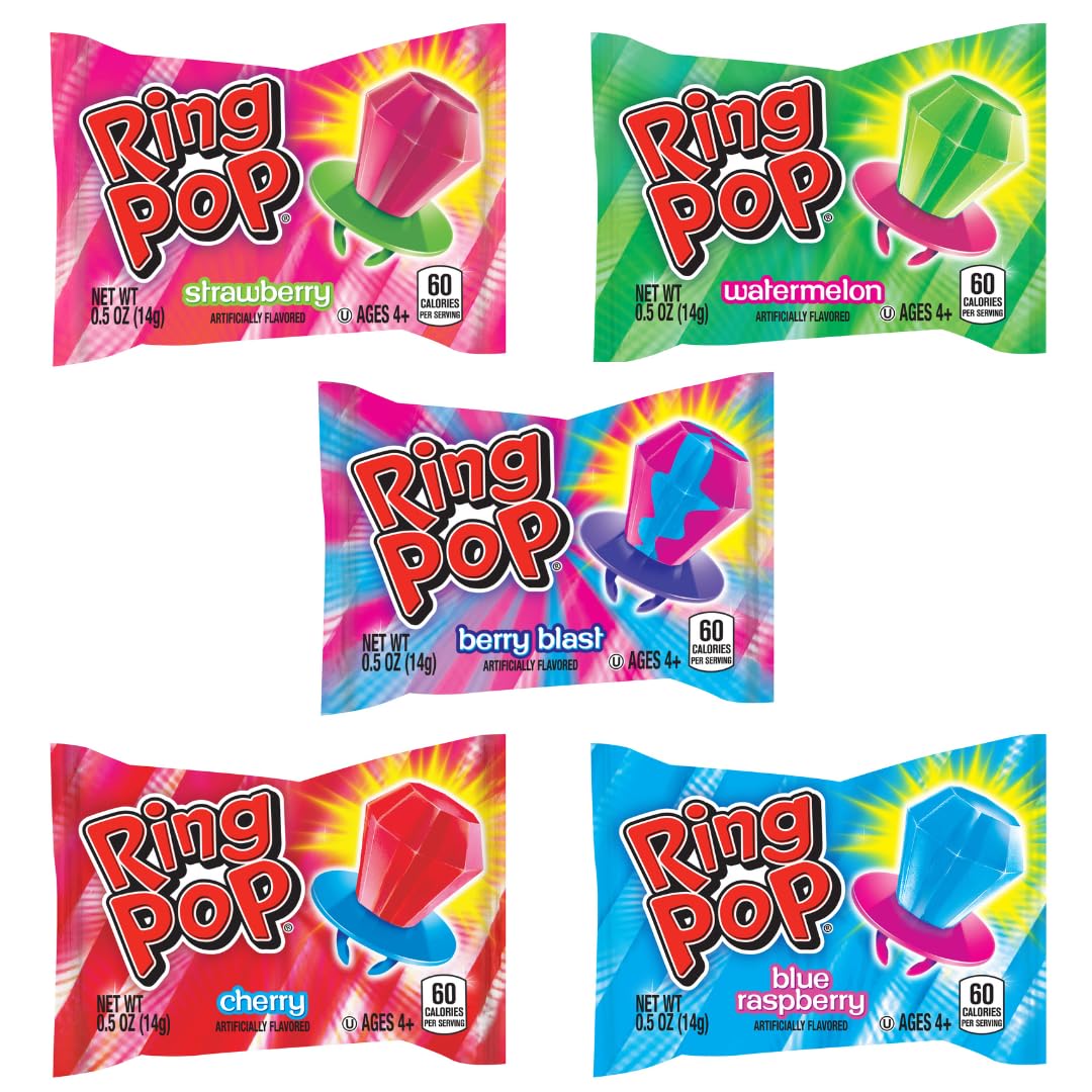 Ring Pop Halloween Candy Lollipops - 50 Ct Bulk Candy Variety Pack in Assorted Fruity Flavors - Full Size, Individually Wrapped Hard Candy For Trick or Treat, Halloween Bowls, Gifts, Party Favors